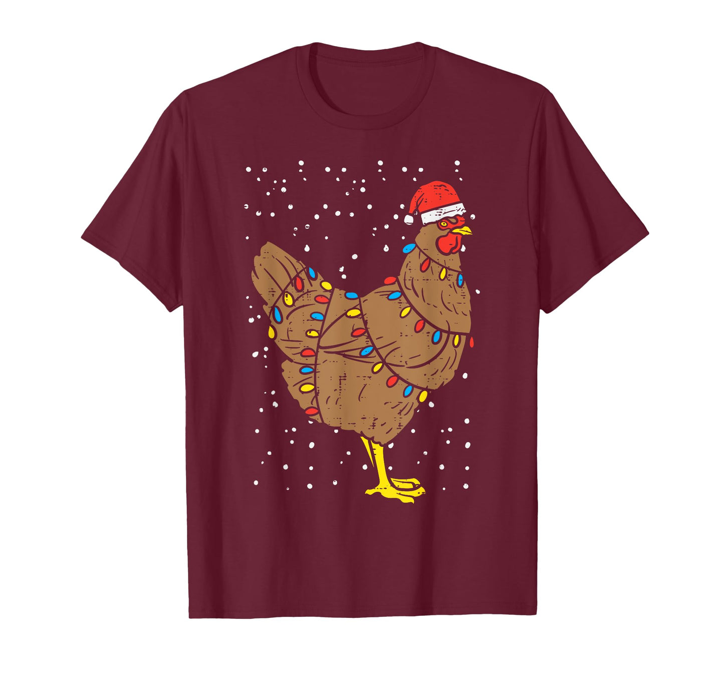 Chicken Santa Hat Christmas Lights Funny Xmas Animal PJ T-Shirt