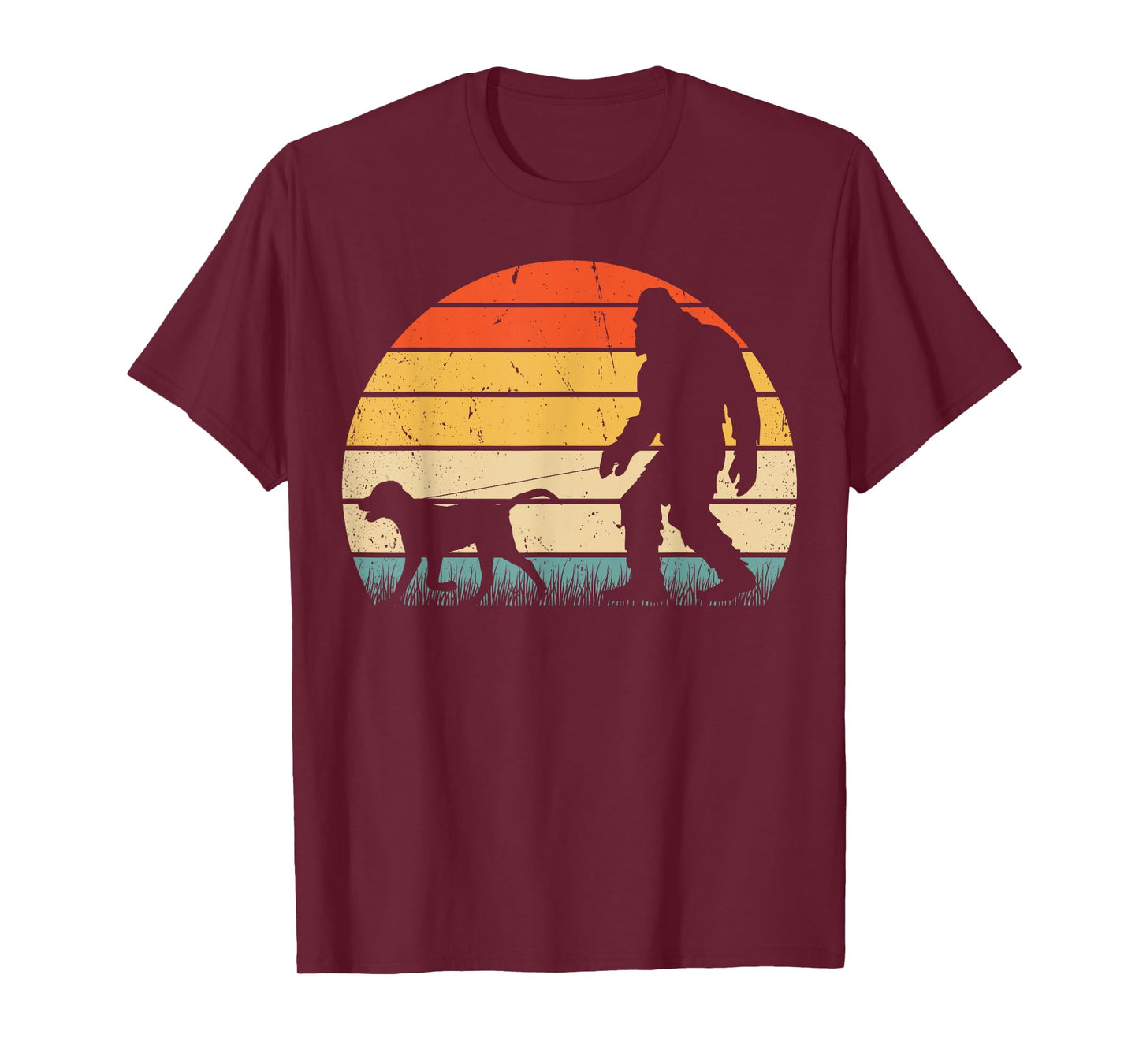 Funny Bigfoot Walking Labrador Dog Vintage Sasquatch Retro T-Shirt for Men Women Girls Kids