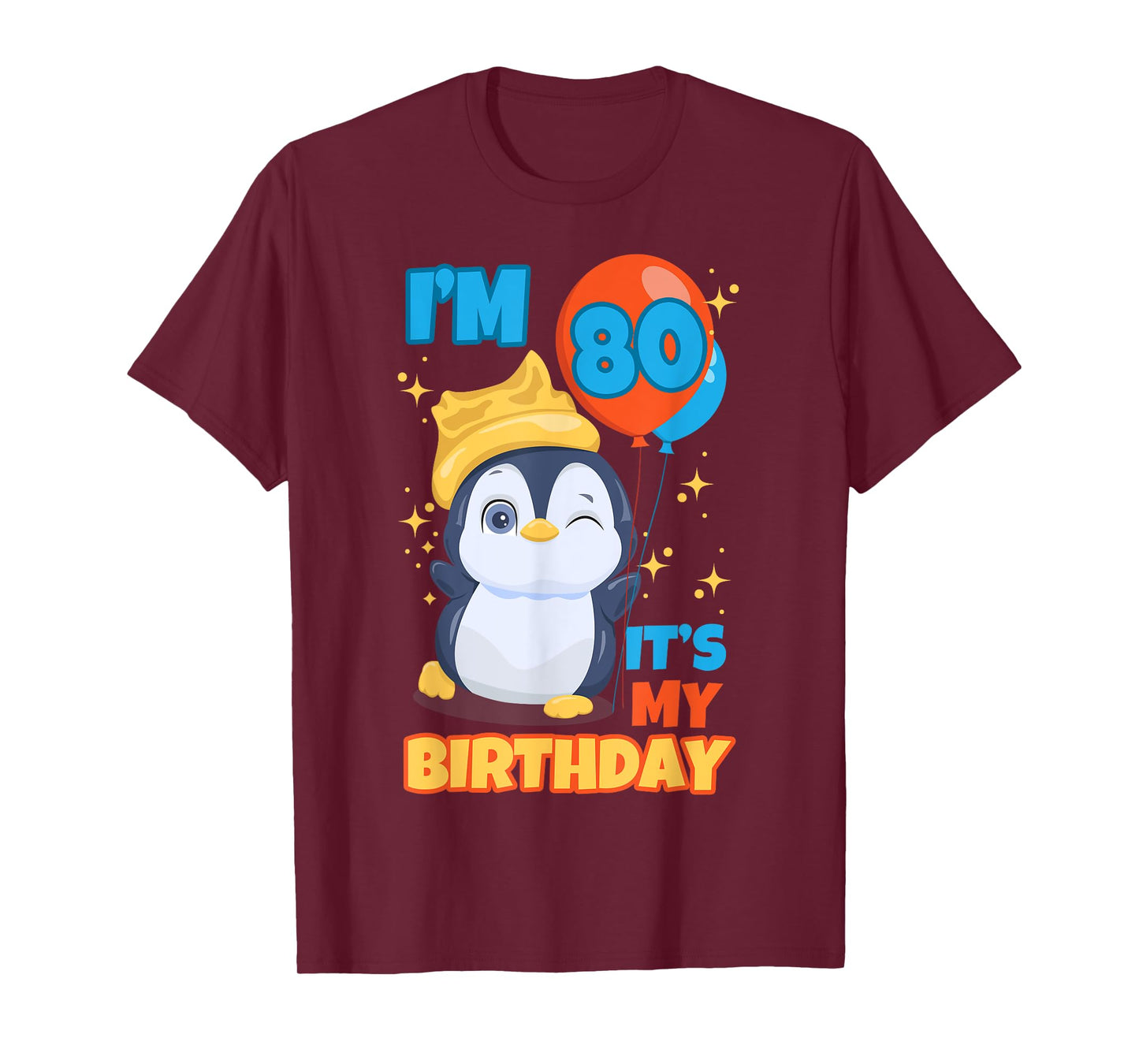 Penguin 80th Birthday Wink Winter Theme Balloon Celebration T-Shirt