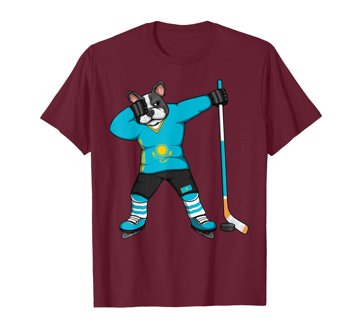 Dabbing French Bulldog Kazakhstan Ice Hockey Fans Jersey Art T-Shirt