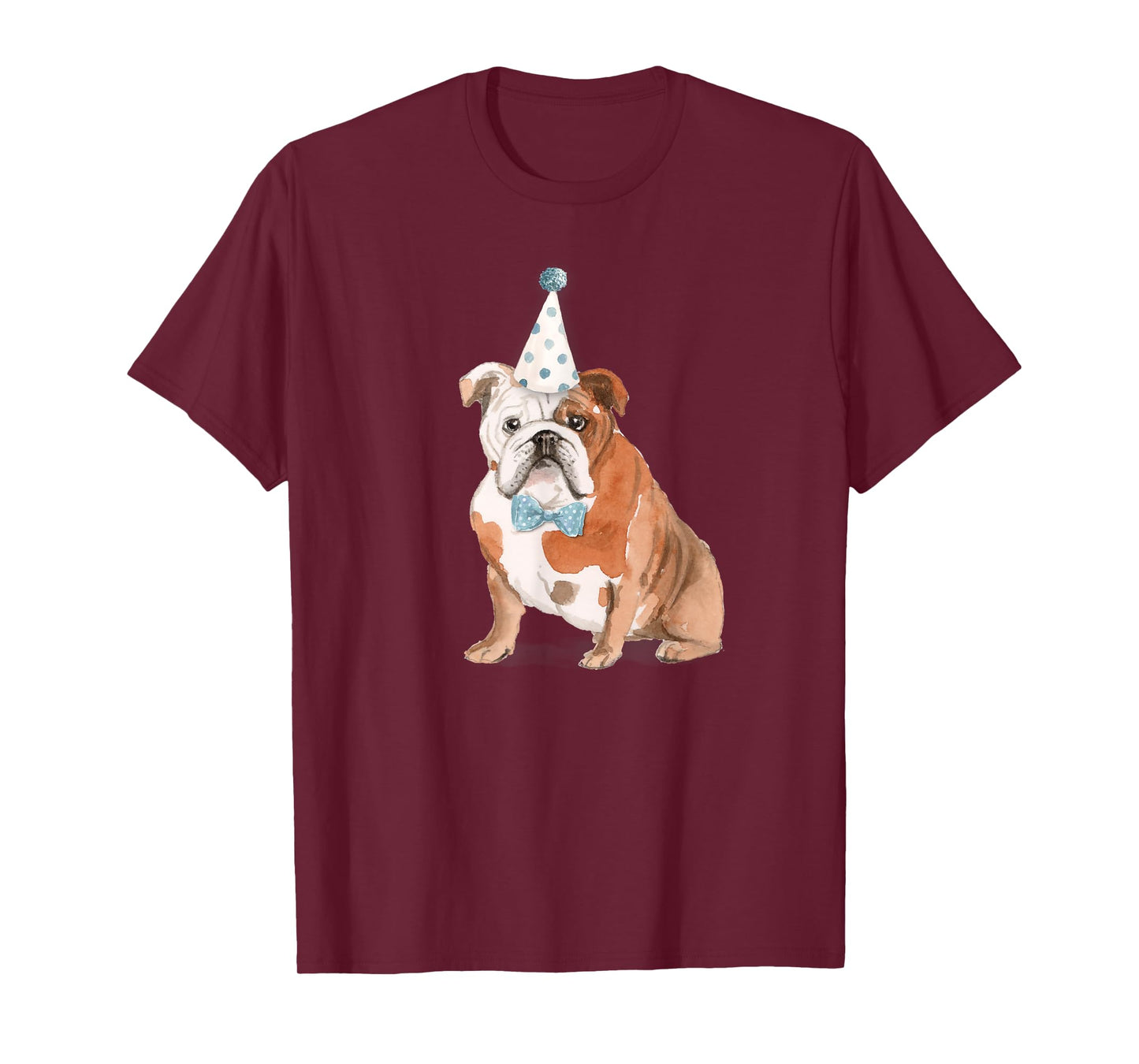 Cute English Bulldog Tan Pup Birthday Party Hat and Bowtie Men Women Girls Kids T-Shirt