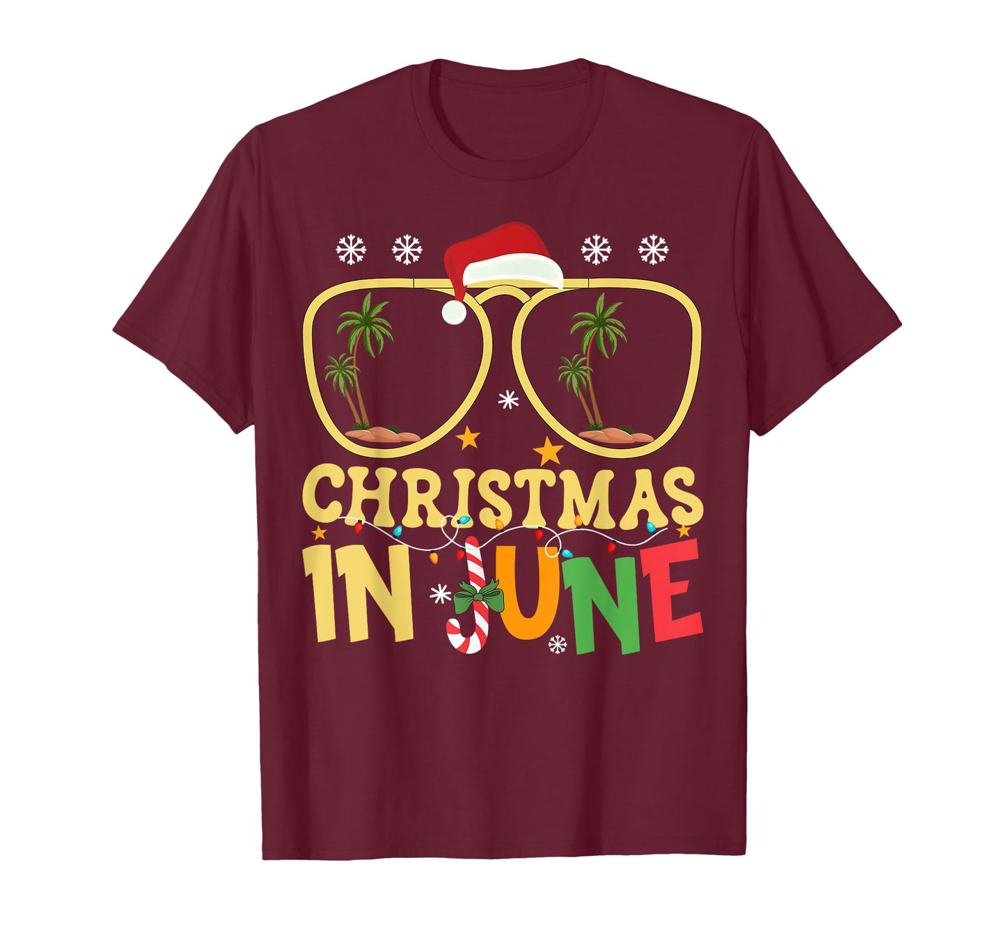 Funny Vacation Christmas In June Santa Hat Xmas Summer T-Shirt