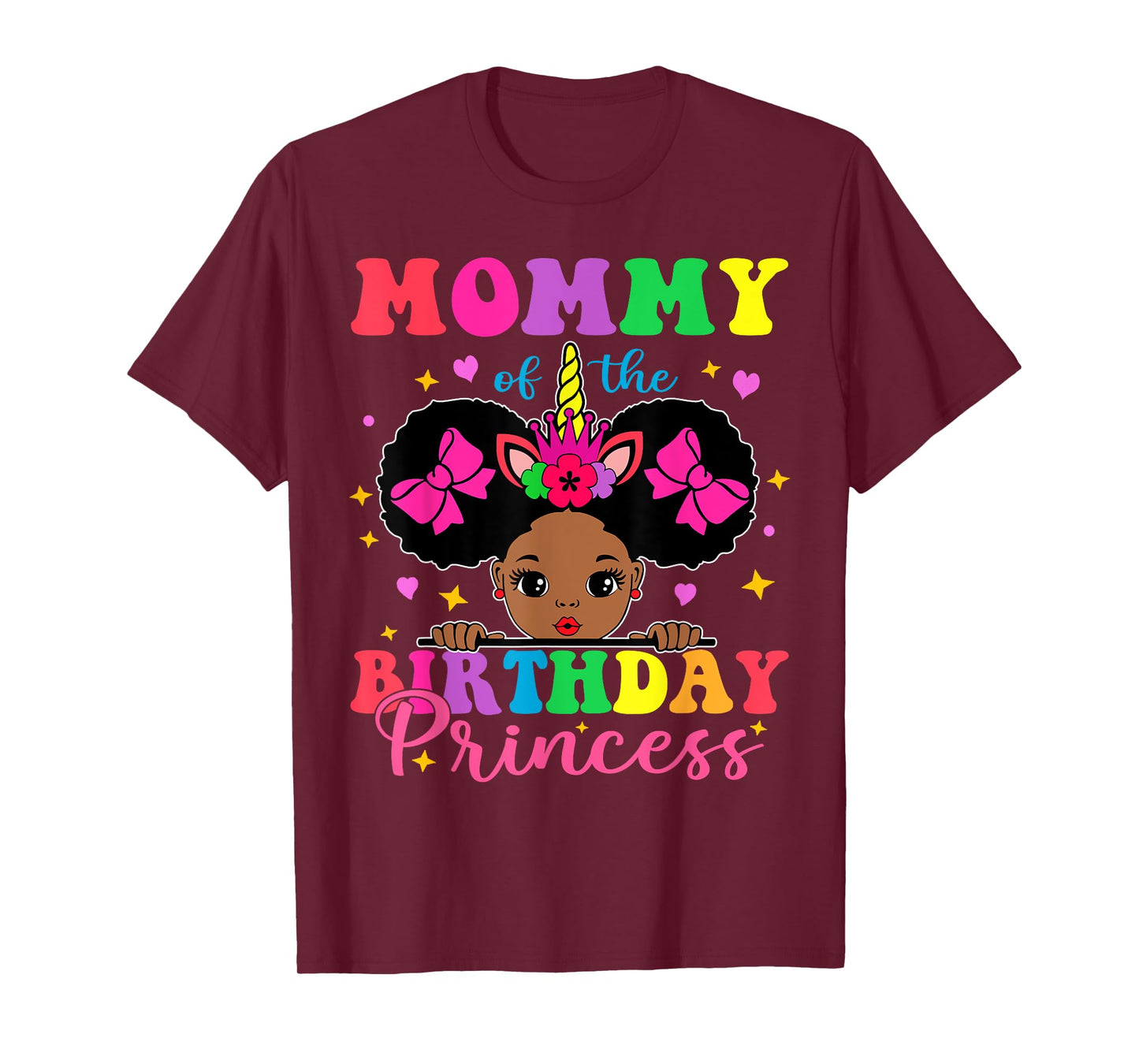 Mommy of The Birthday Girl Princess Afro Melanin Unicorn T-Shirt