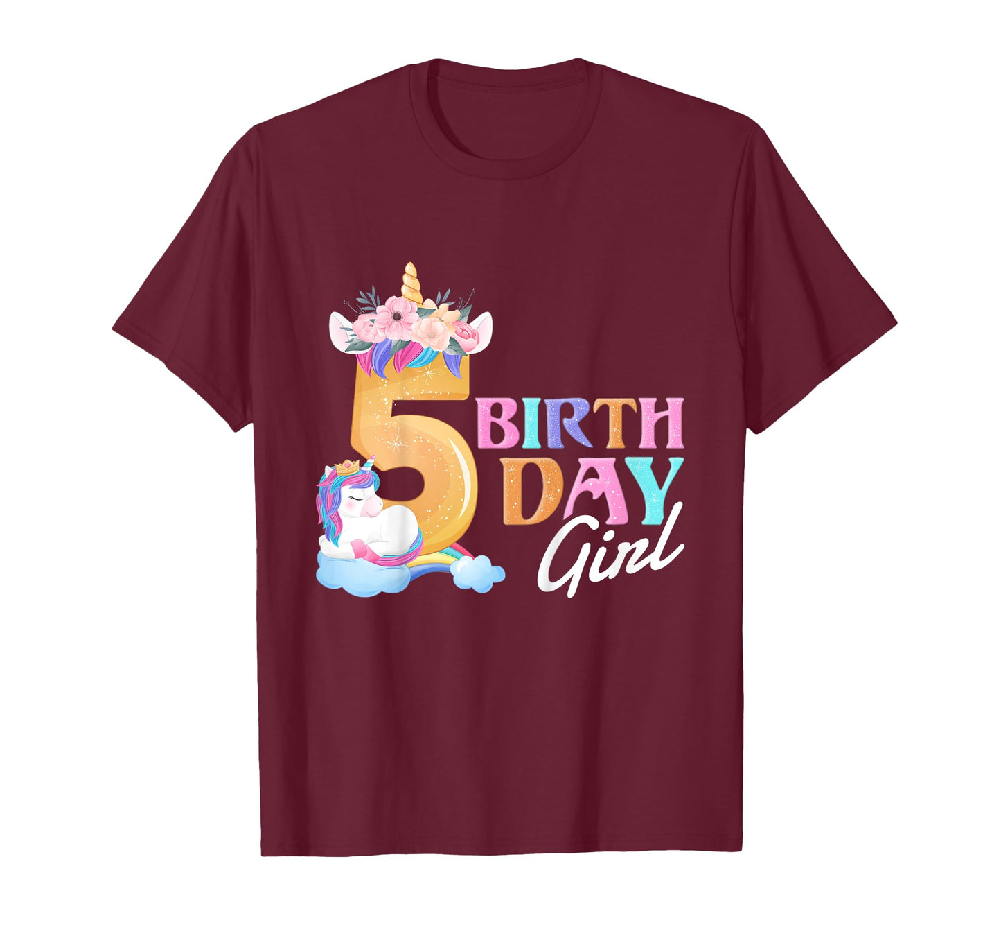 5 Year Old Birthday Girl, 5th Birthday Unicorn T-Shirt