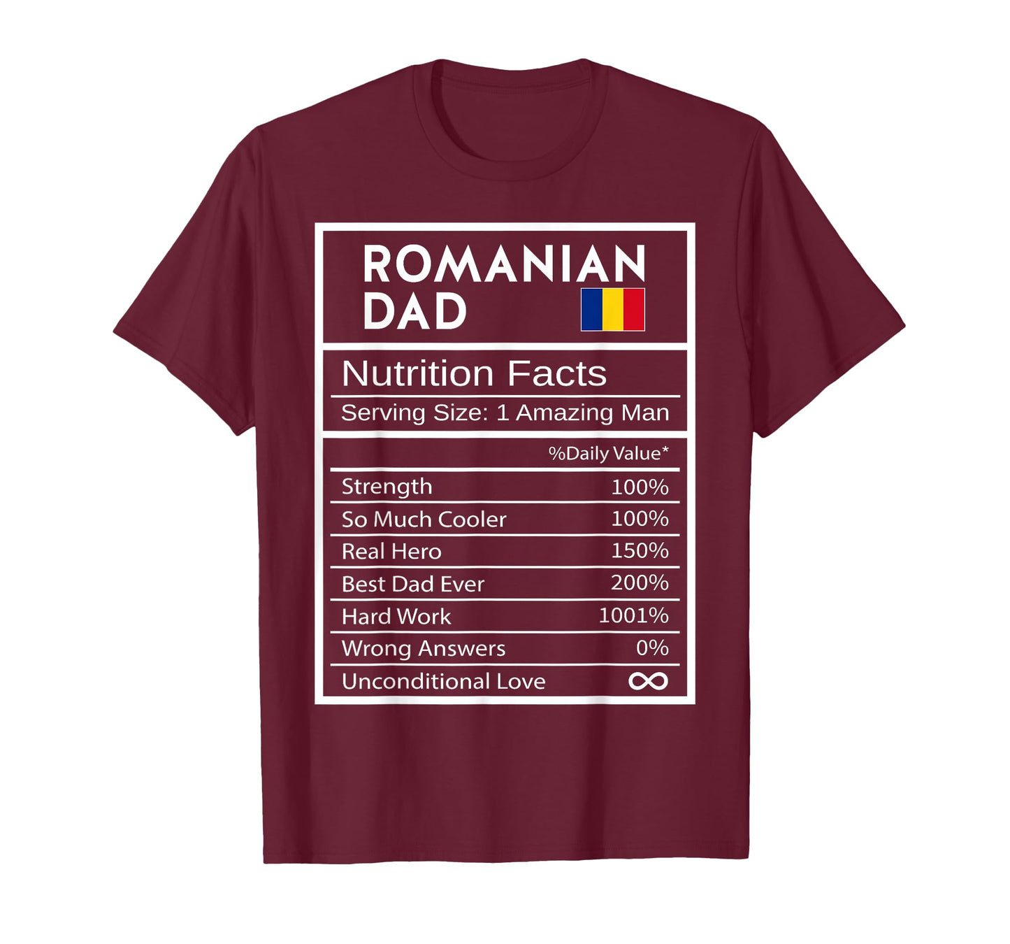 Romanian Dad Nutrition Facts National Pride Gift For Dad T-Shirt