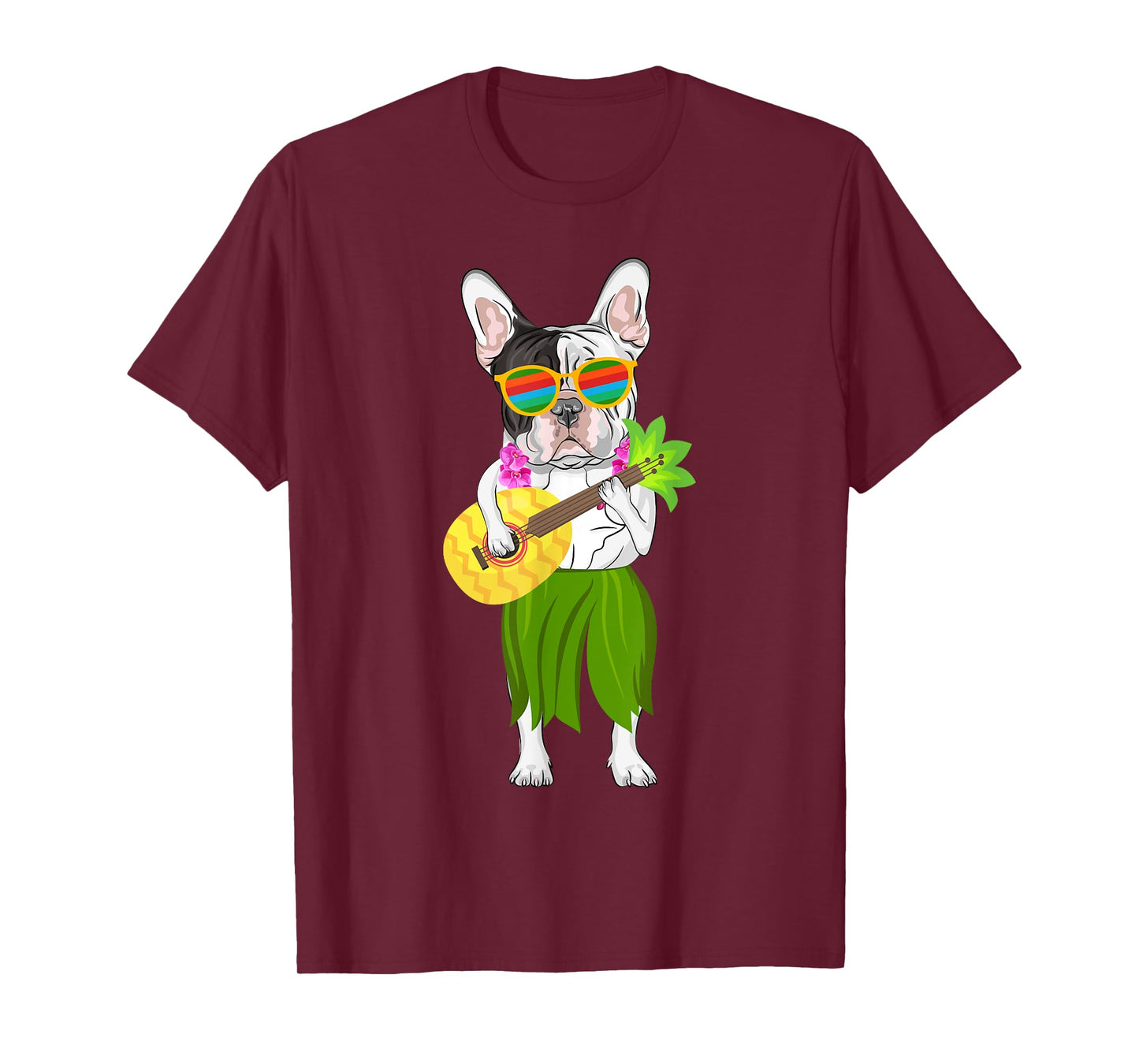 Hawaiian French Bulldog & Pineapple Ukulele Summer Vacation T-Shirt
