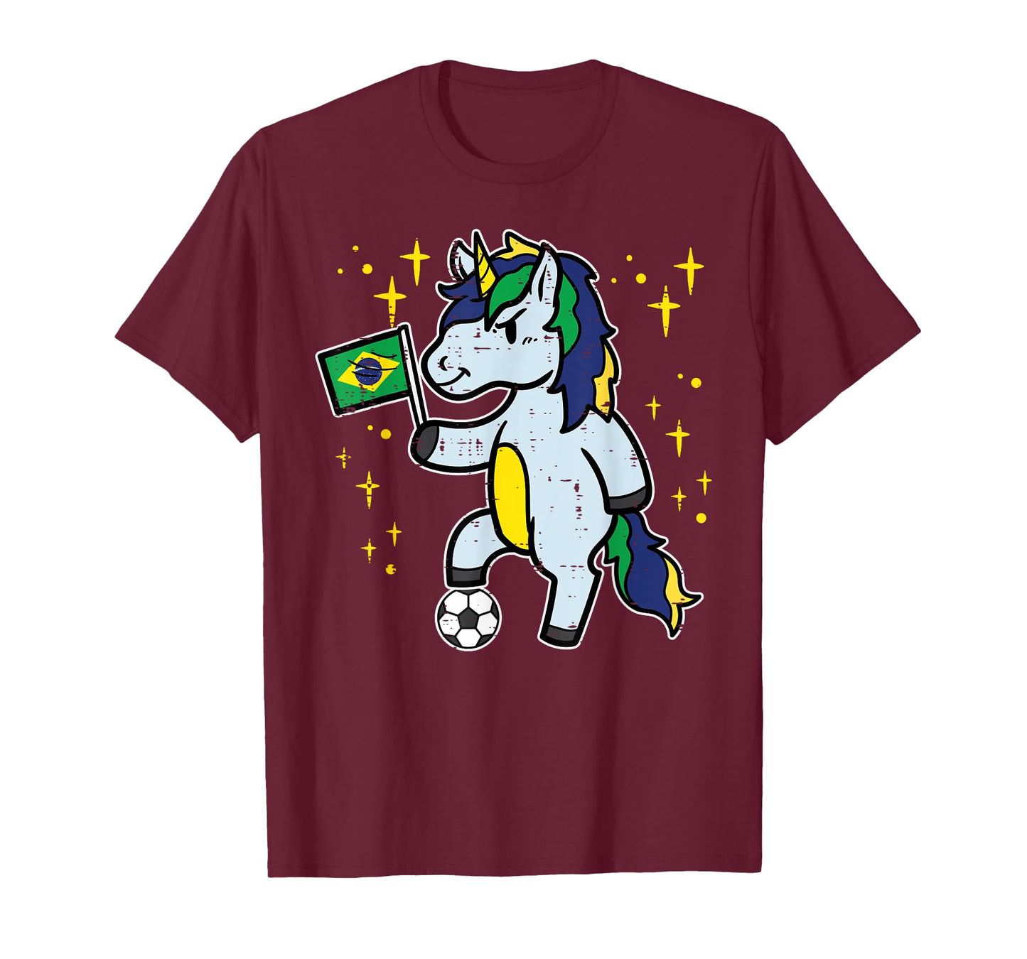 Brazil Flag Unicorn Football Soccer Fan Women Girls Kids T-Shirt
