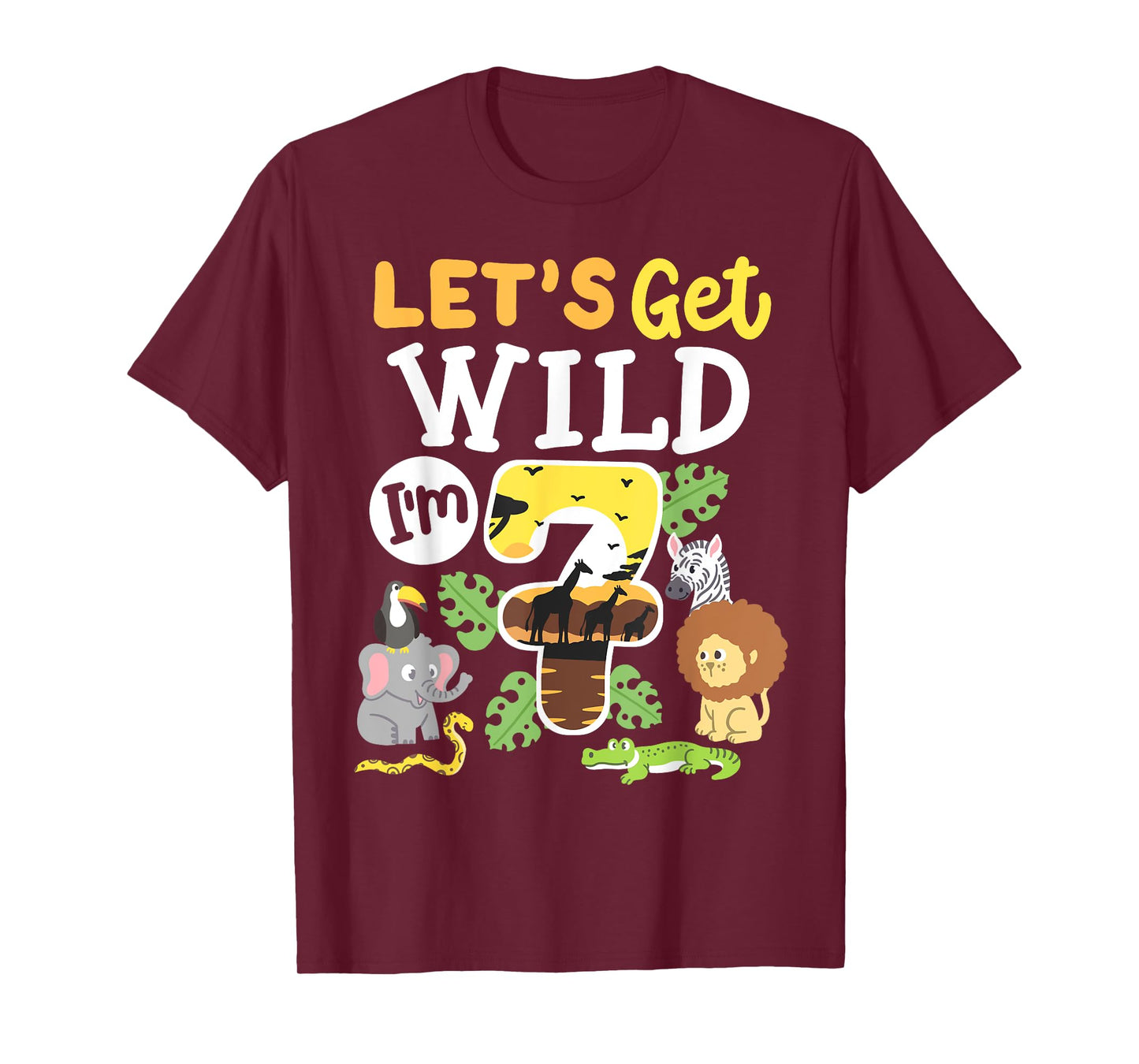 Jungle Safari Let's Get Wild 7th Birthday Zoo 7 Year Old Kid T-Shirt