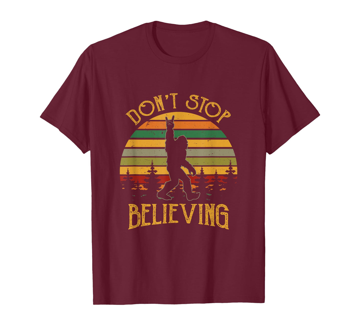 Don't Stop Believing Bigfoot Rock & Roll Retro Sasquatch T-Shirt