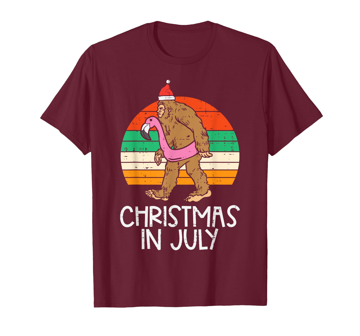 Bigfoot Unicorn Floatie Christmas In July Retro Sasquatch T-Shirt