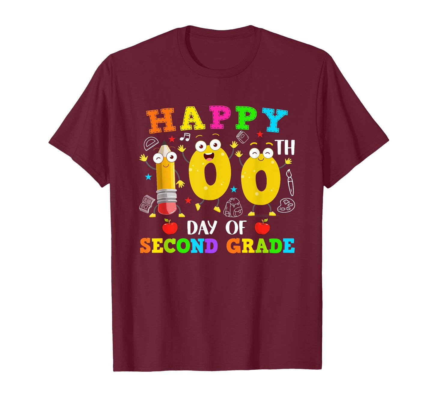 Funny Pencil 100 Days Of Second Grade Students Teacher Kids T-Shirt