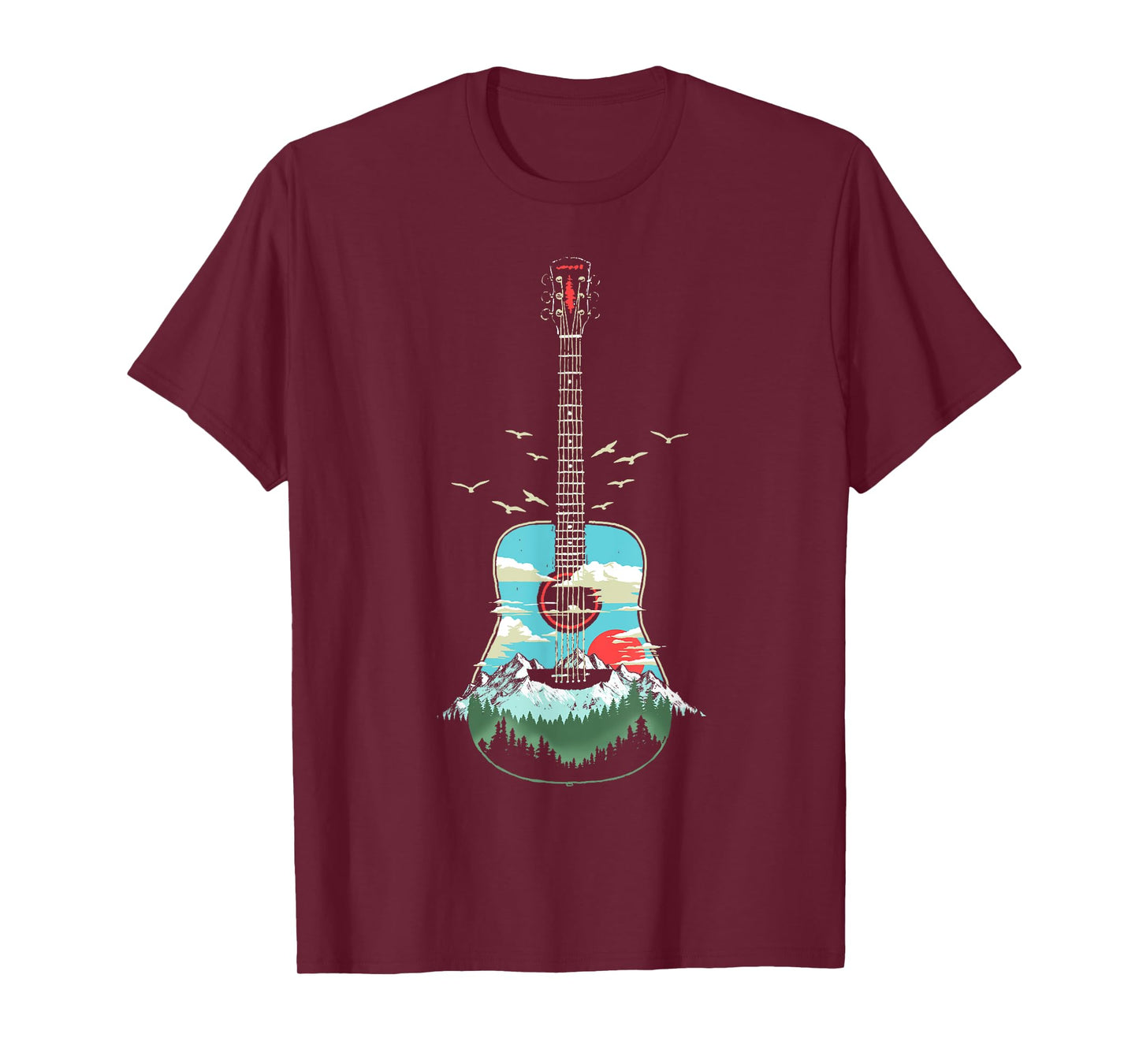 Beautiful Acoustic Guitar Mountains Forest & Nature Graphic T-Shirt