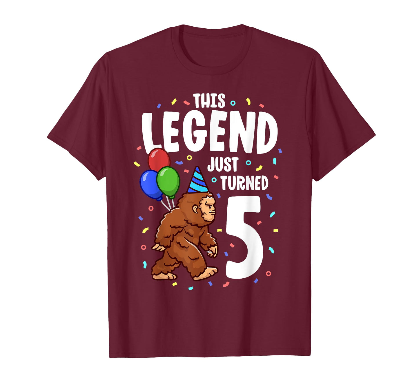 Bigfoot Birthday Party 5 Years Old Sasquatch Theme Boys T-Shirt