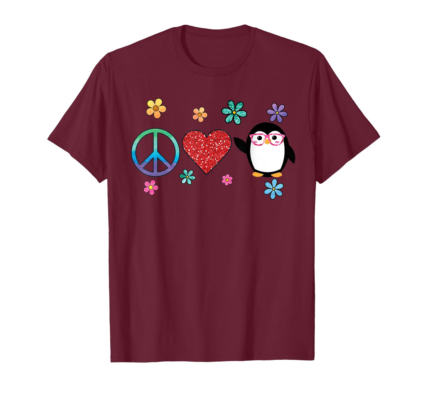 Penguin Peace Love Hippie T-Shirt Glasses Boho Bird Lovers T-Shirt