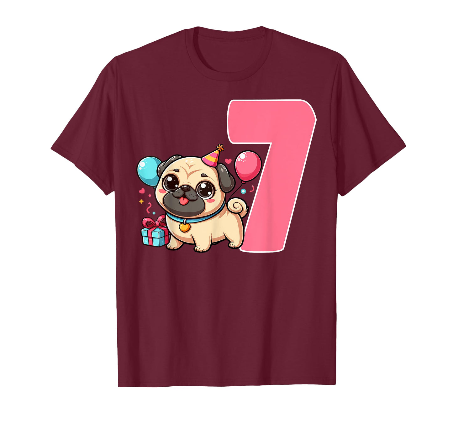Pug 7 Years Old 7th Birthday Party Dog Lover Kids T-Shirt