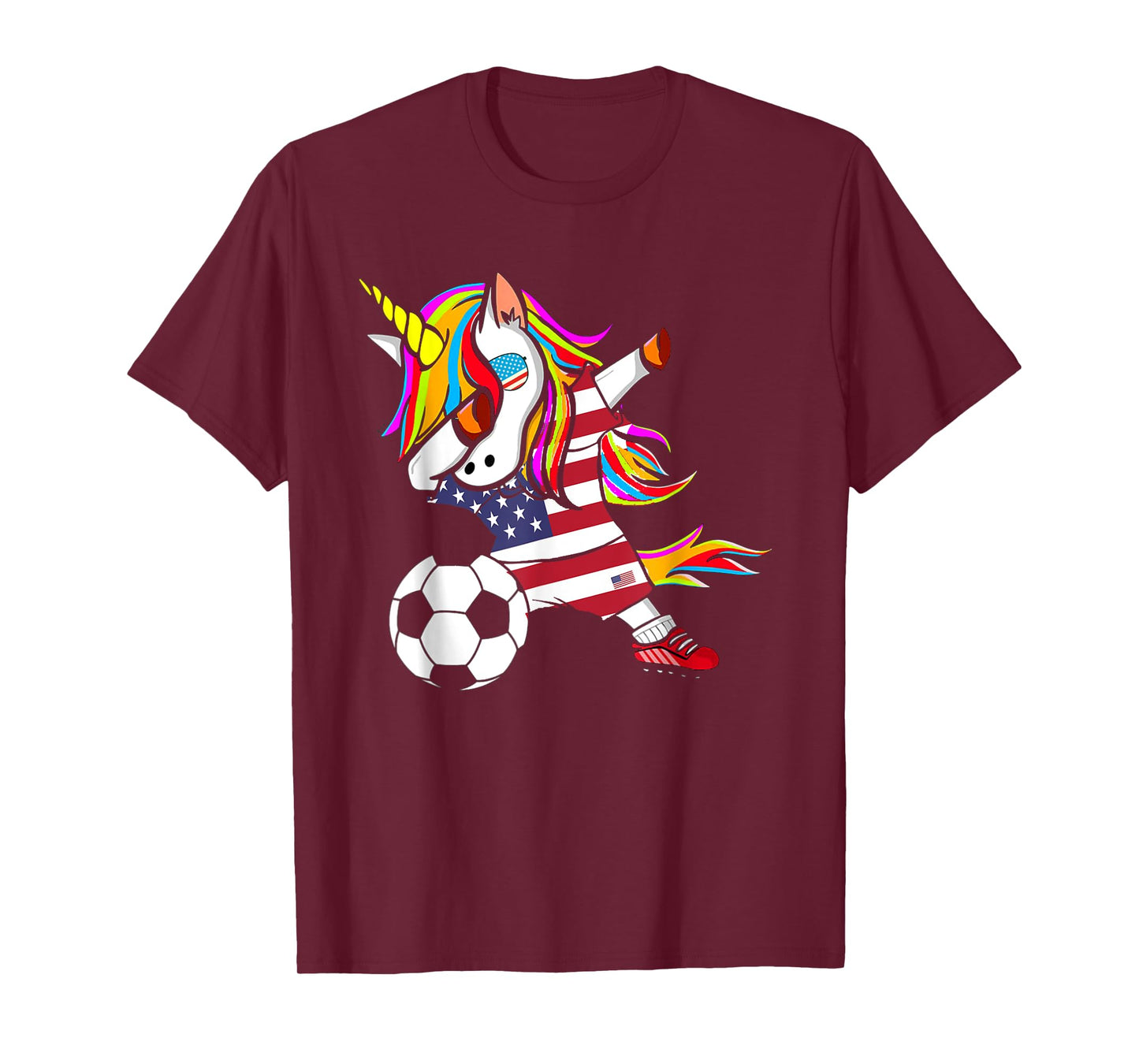 Funny Dabbing Unicorn USA Soccer - USA Flag Soccer T-Shirt