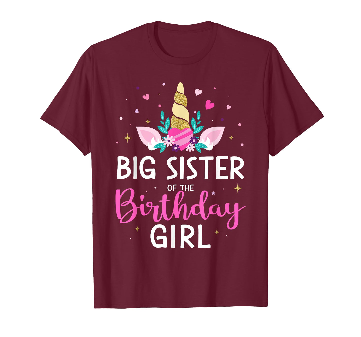 Big sister of birthday girl matching family unicorn party T-Shirt