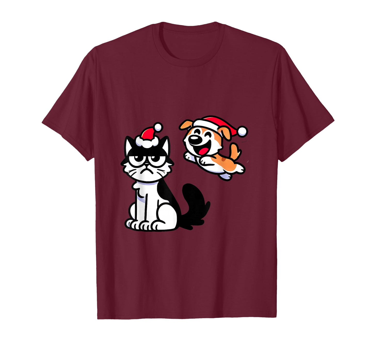 Funny Cat and dog Christmas shirt Santa Hat Xmas Outfit kids T-Shirt