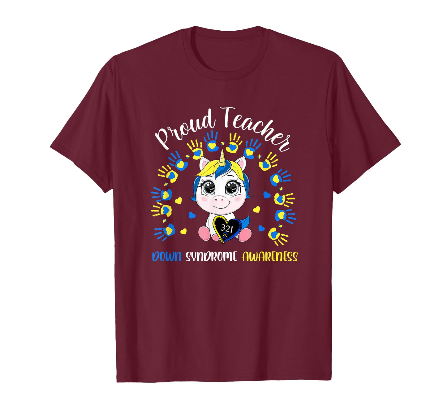 Proud Teacher Down Syndrome Awareness Blue Unicorn Outfit T-Shirt for Men Women