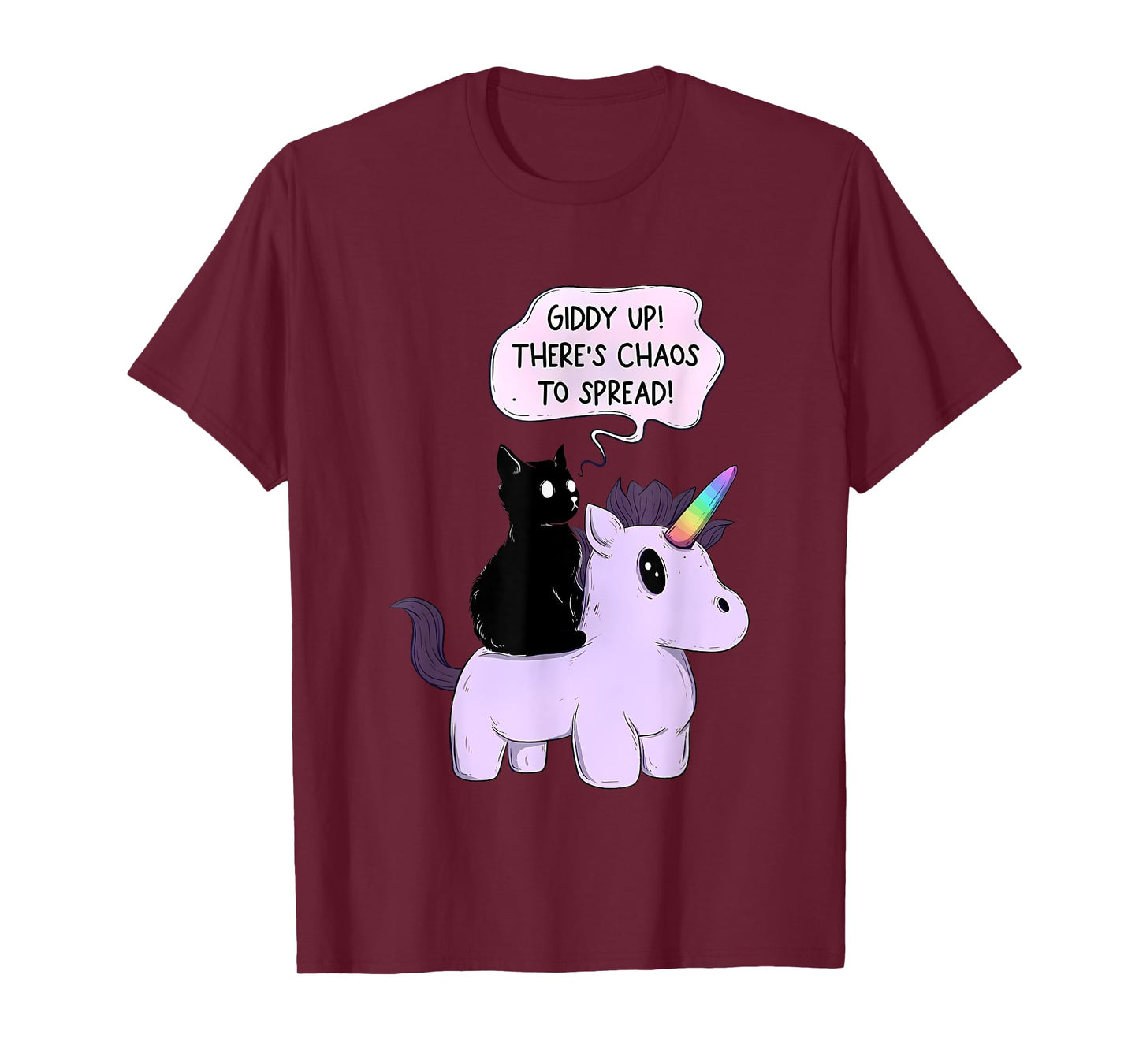 Giddy Up! There Is Chaos To Spread Cute Cat Ride Unicorn T-Shirt for Men Women