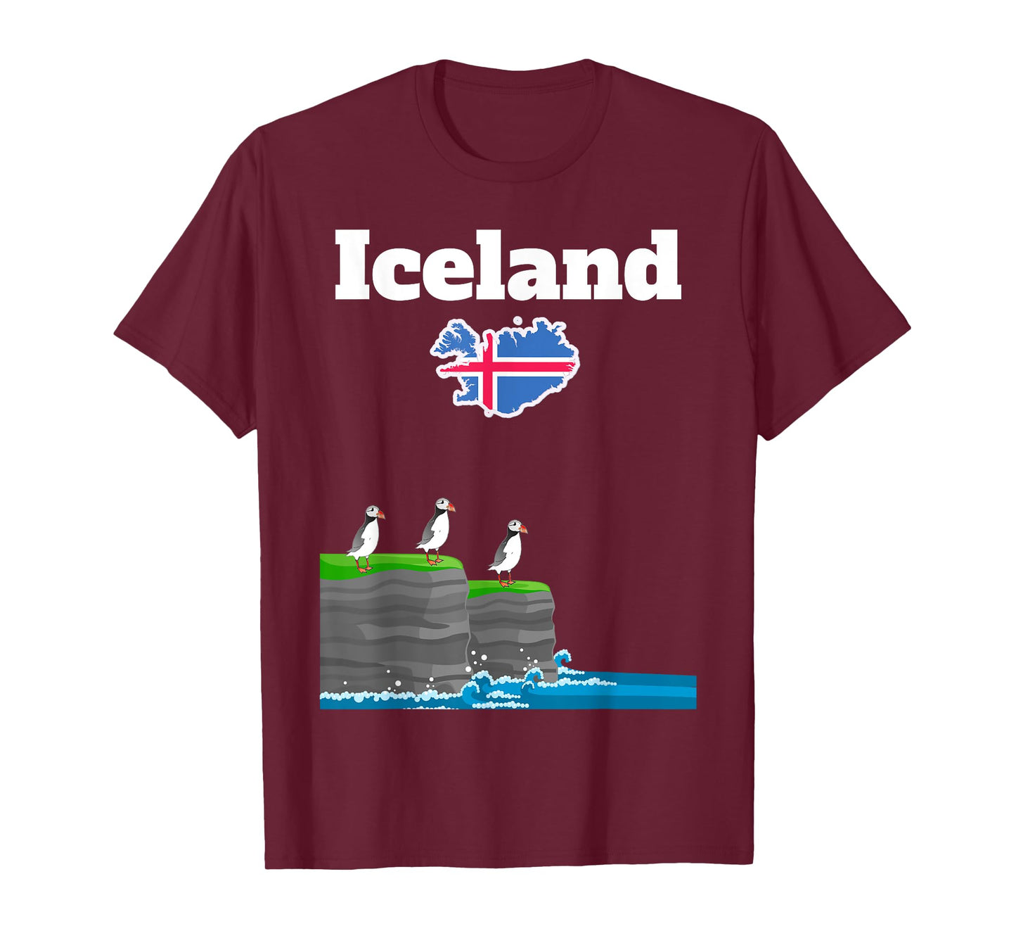 Iceland trip souvenir Puffin Colony Sea Cliffs Iceland map T-Shirt