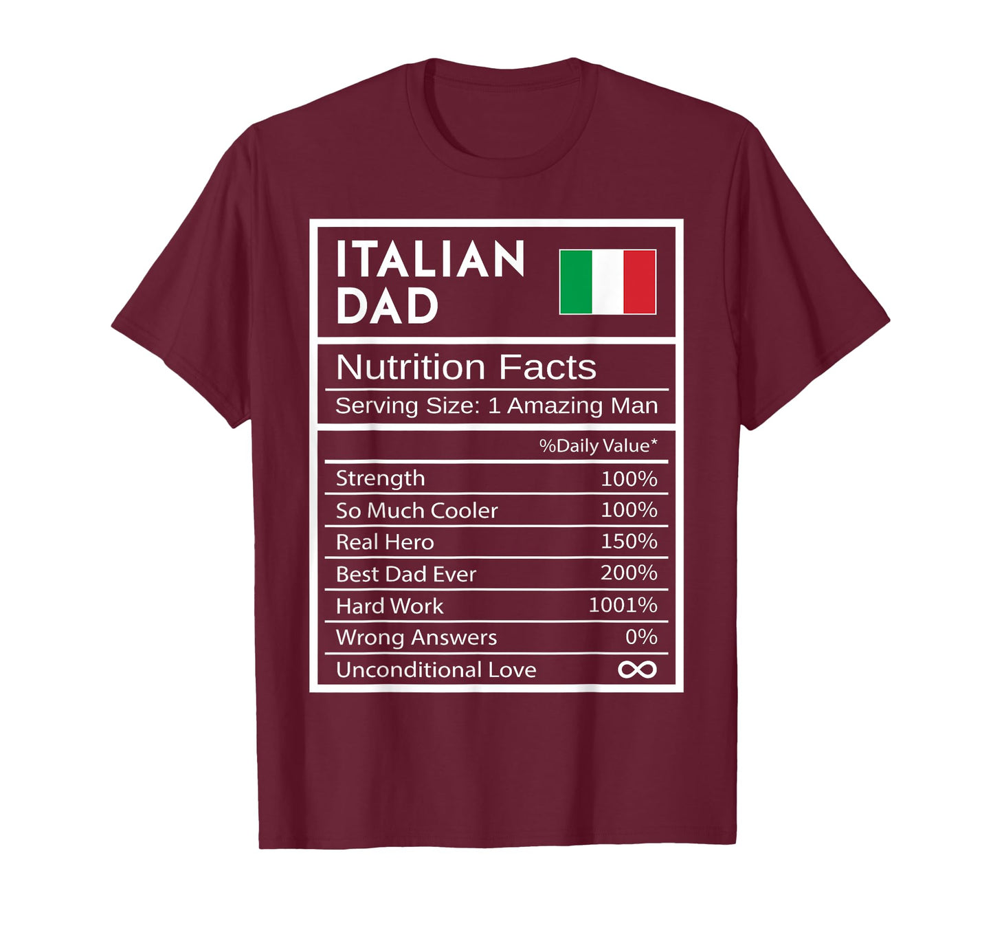 Italian Dad Nutrition Facts National Pride Gift For Dad T-Shirt