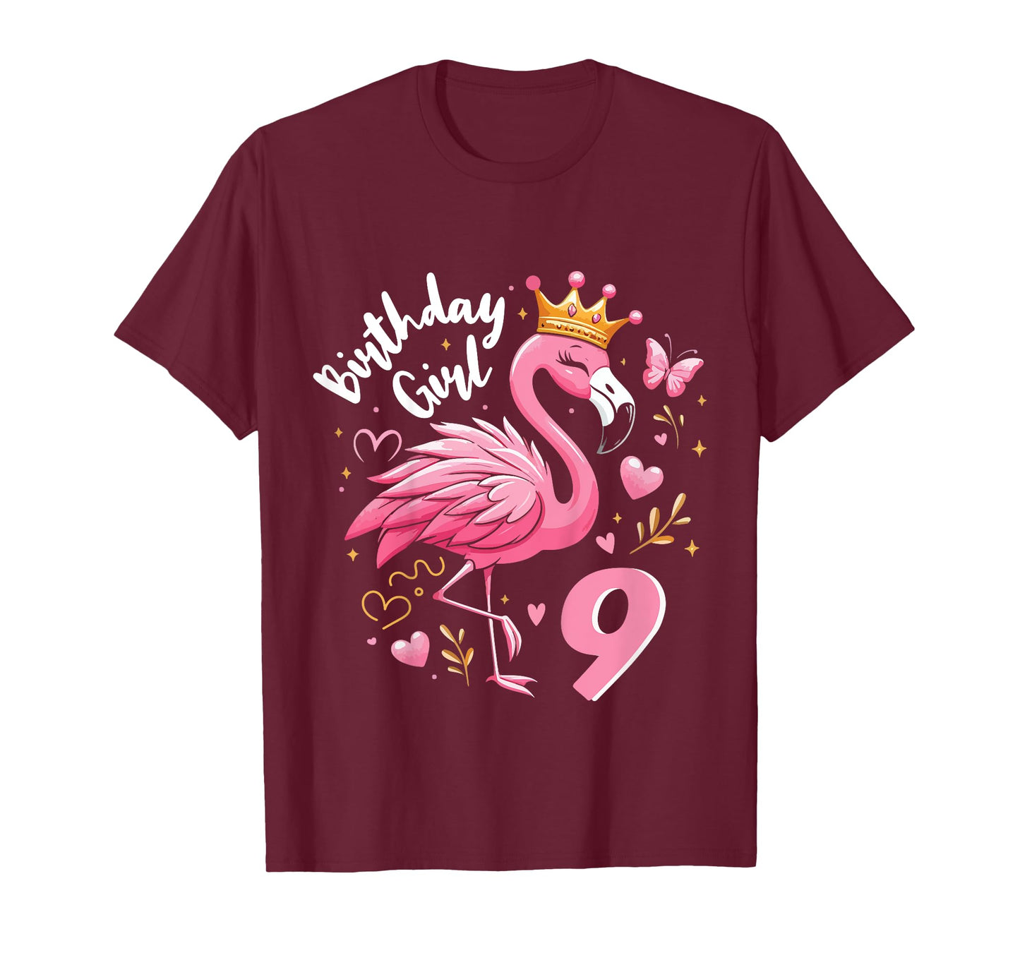 Kids 9th Birthday Gift Flamingo Fan 9 Year Old Girls 9th Bday T-Shirt