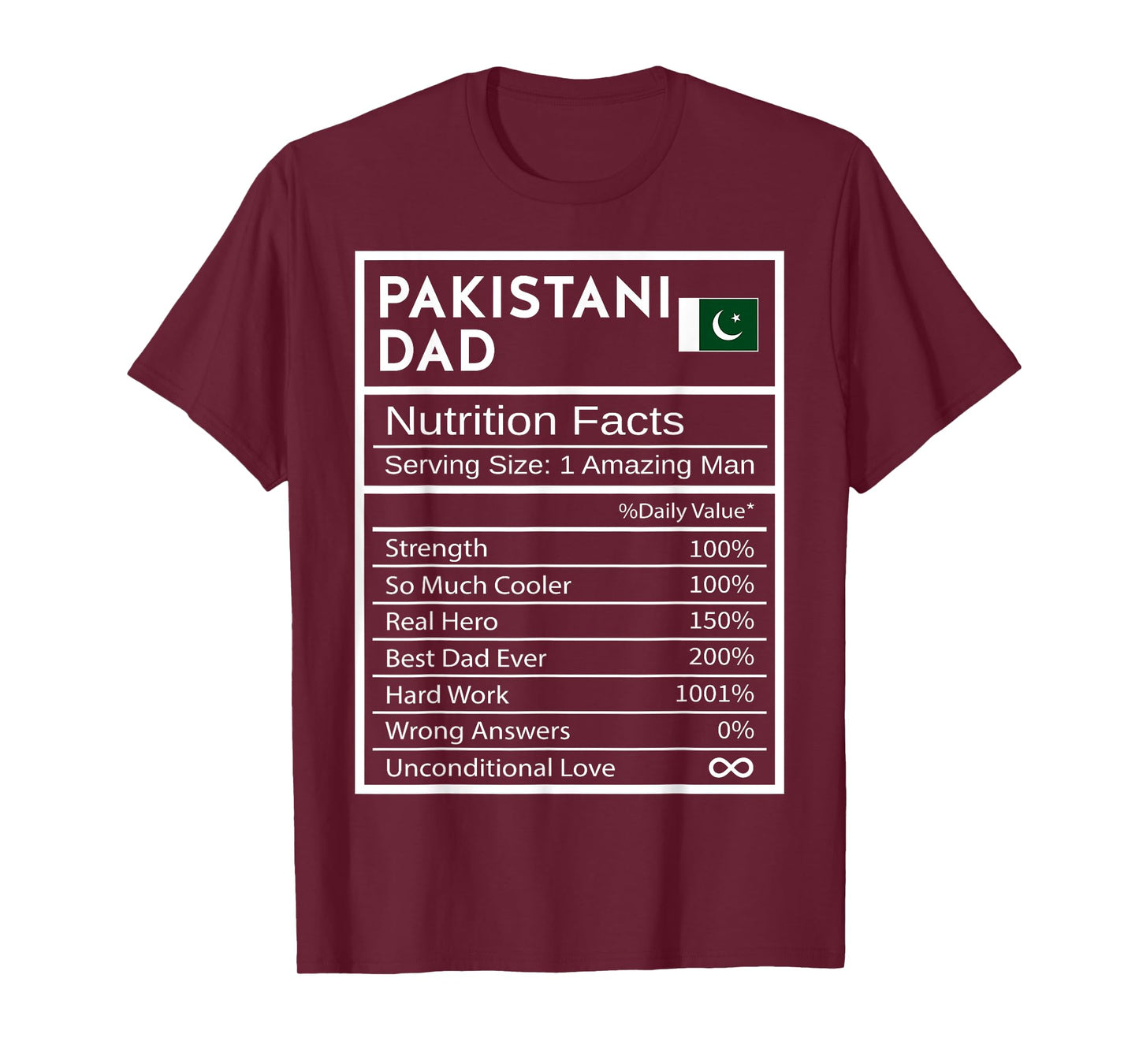 Pakistani Dad Nutrition Facts National Pride Gift For Dad T-Shirt