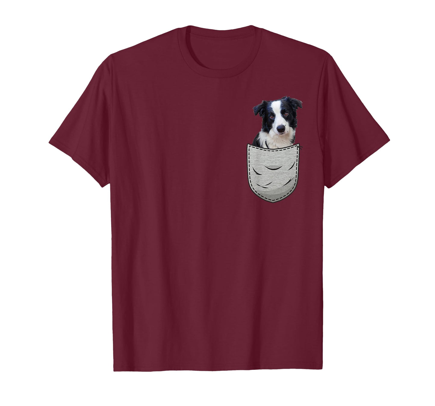 Border Collie in the chest pocket. Pocket for dog owners T-Shirt for Men Women Girls Kids
