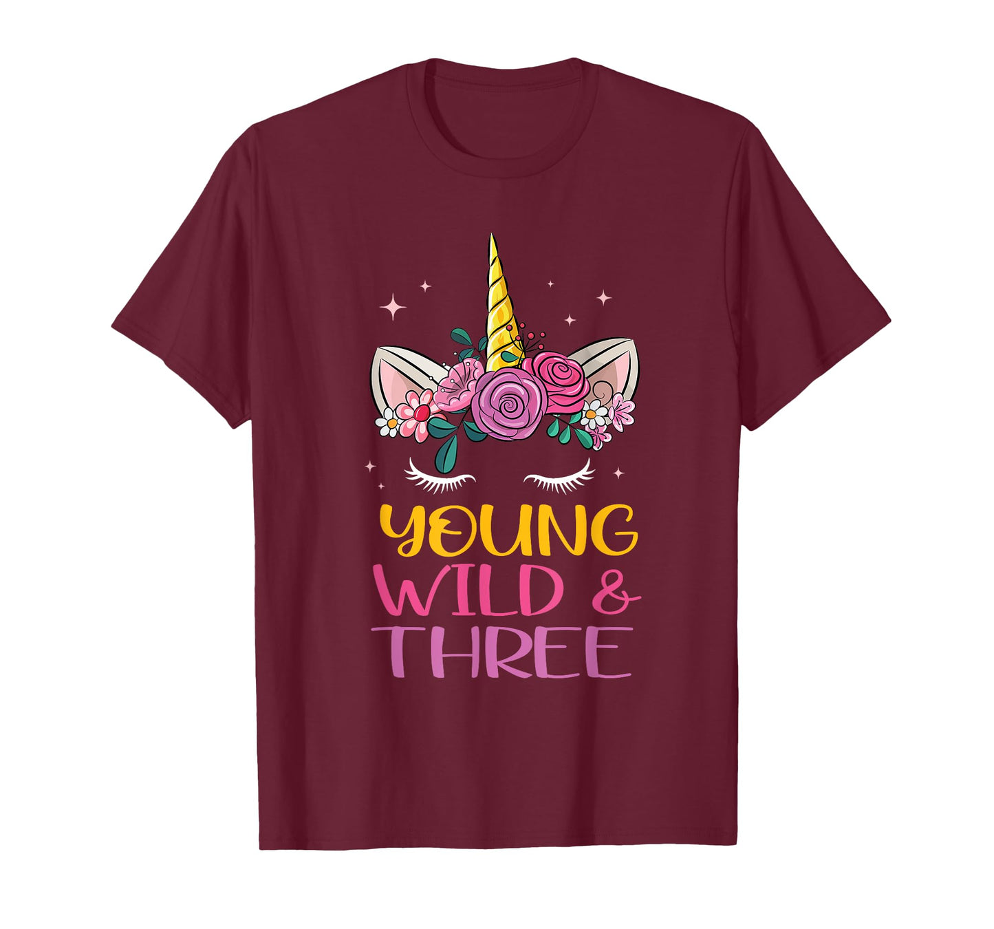 Unicorn Young Wild Three 3 Year Old 3rd Birthday Girl T-Shirt