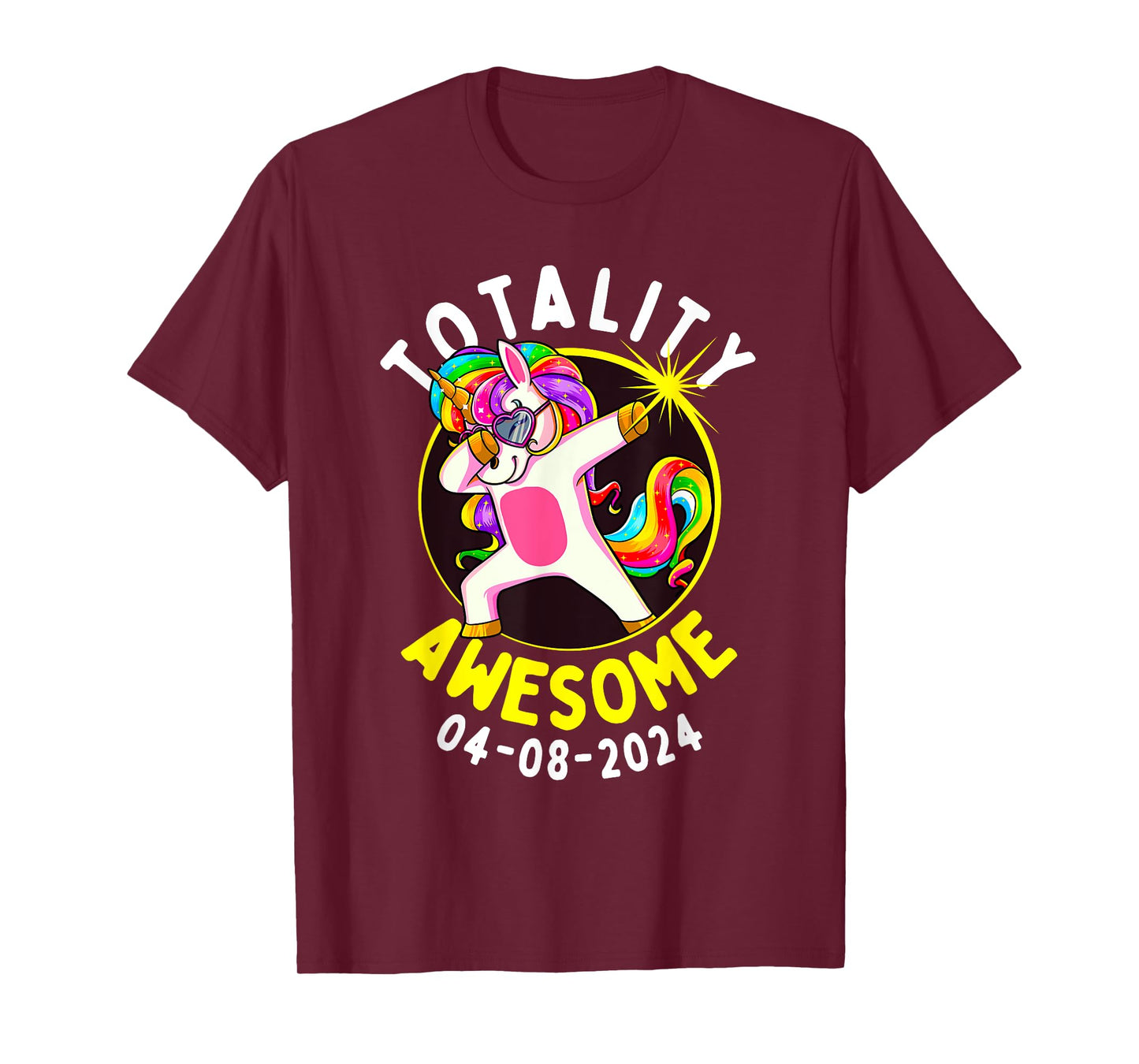 Solar Eclipse Totality Awesome 04-08-2024 Dabbing Unicorn T-Shirt
