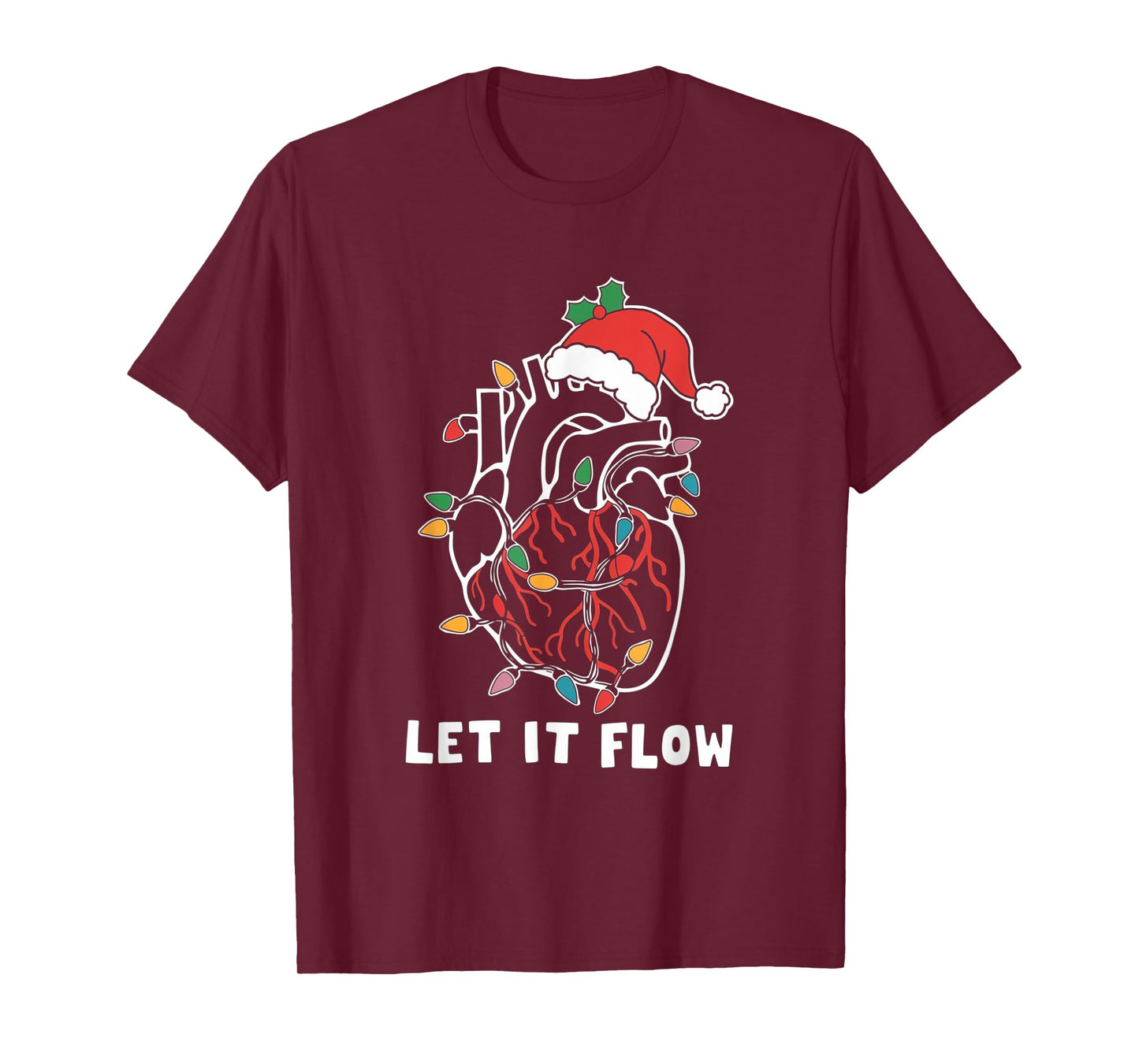 Funny Let It Flow Anatomy Heart Cardiac Nurse Santa Hat Xmas T-Shirt
