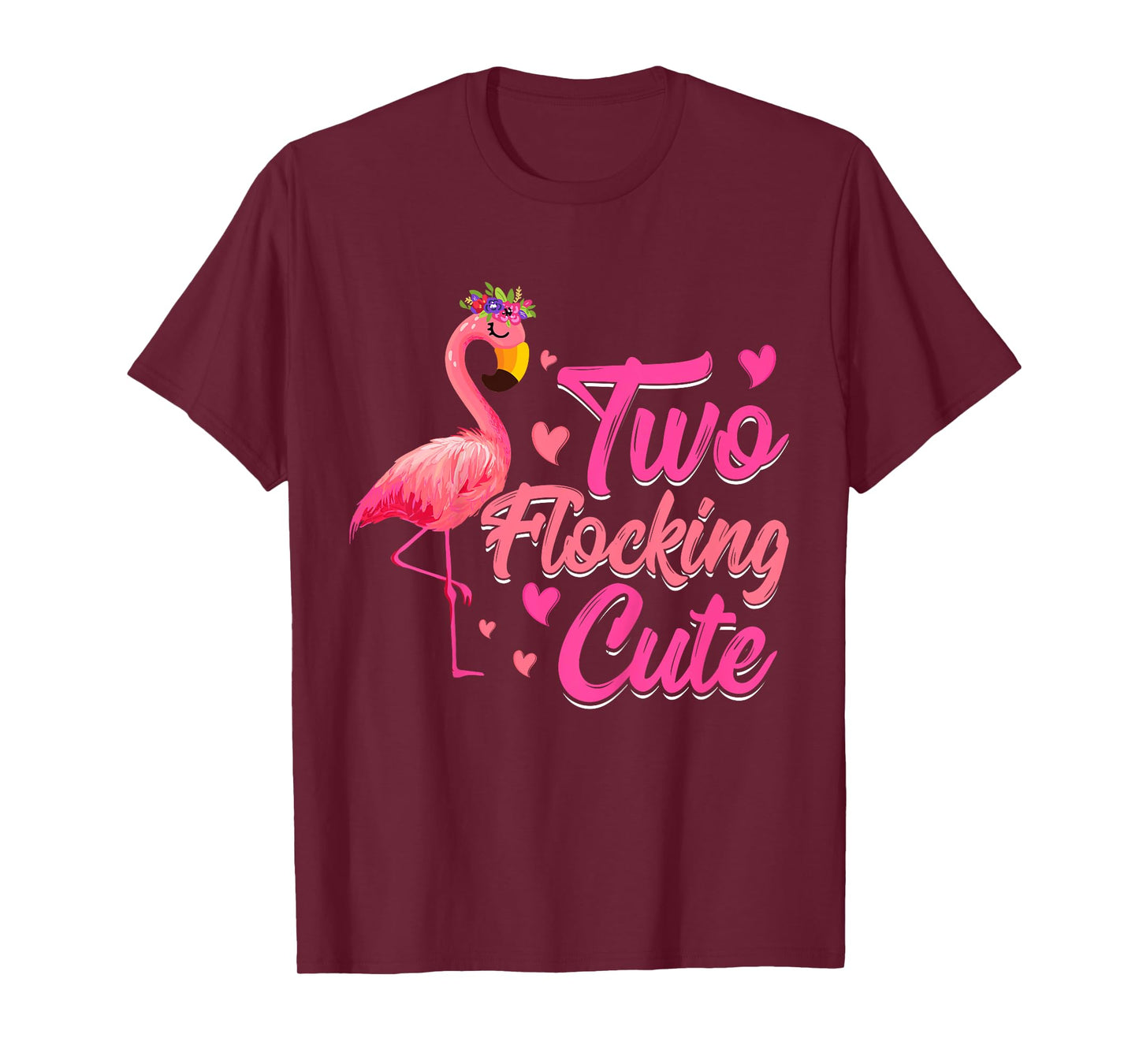Kids Two Flocking Cute Flamingo 2 Years Old 2nd Birthday Kids T-Shirt