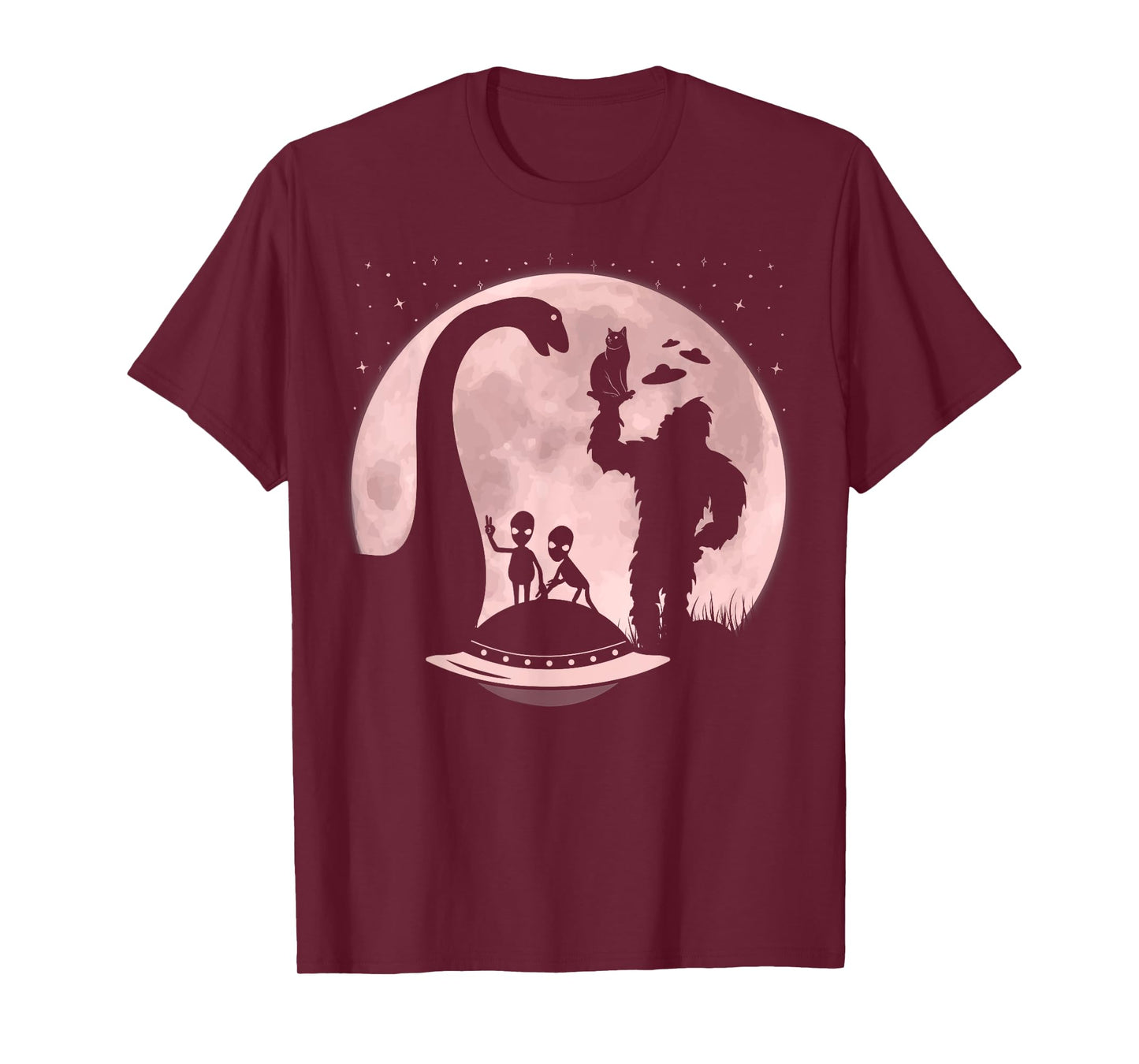 Bigfoot Loch Ness Monster Sasquatch Cat Ufo Funny Aliens T-Shirt for Men Women Kids
