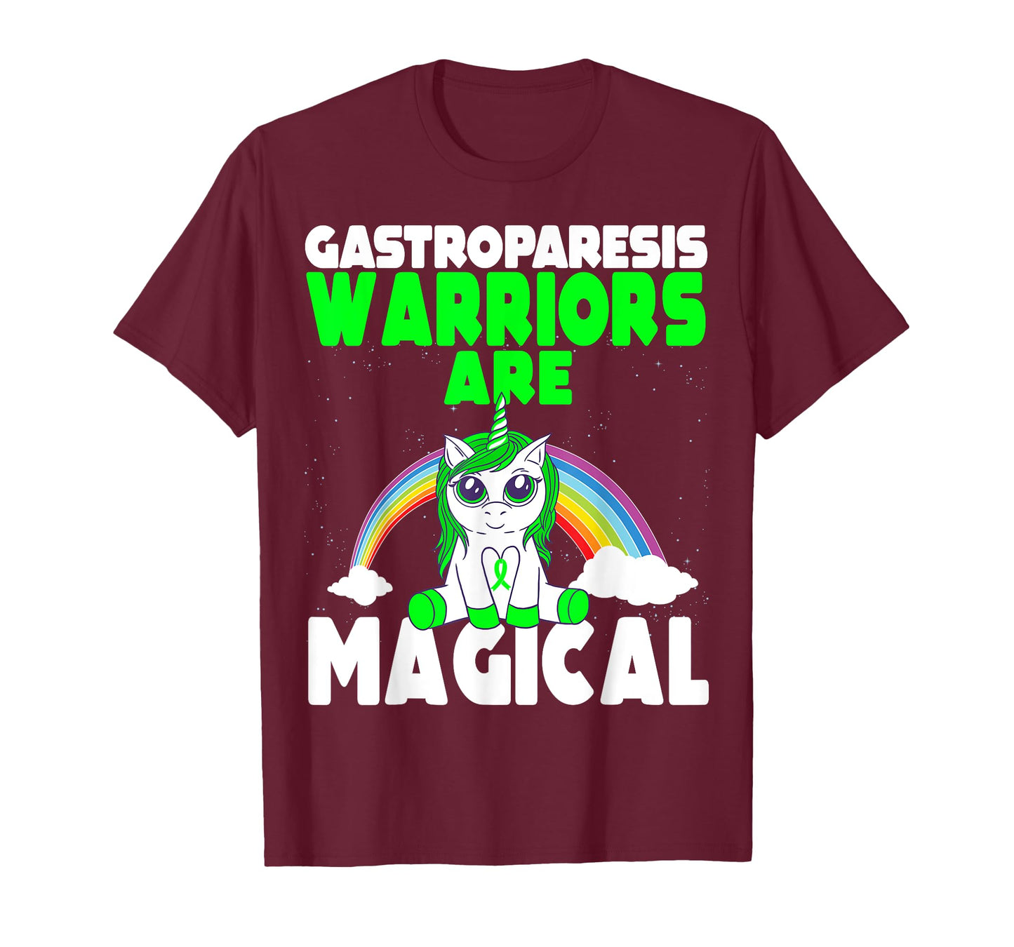 Gastroparesis Awareness Cute Magical Unicorn Green Ribbon T-Shirt