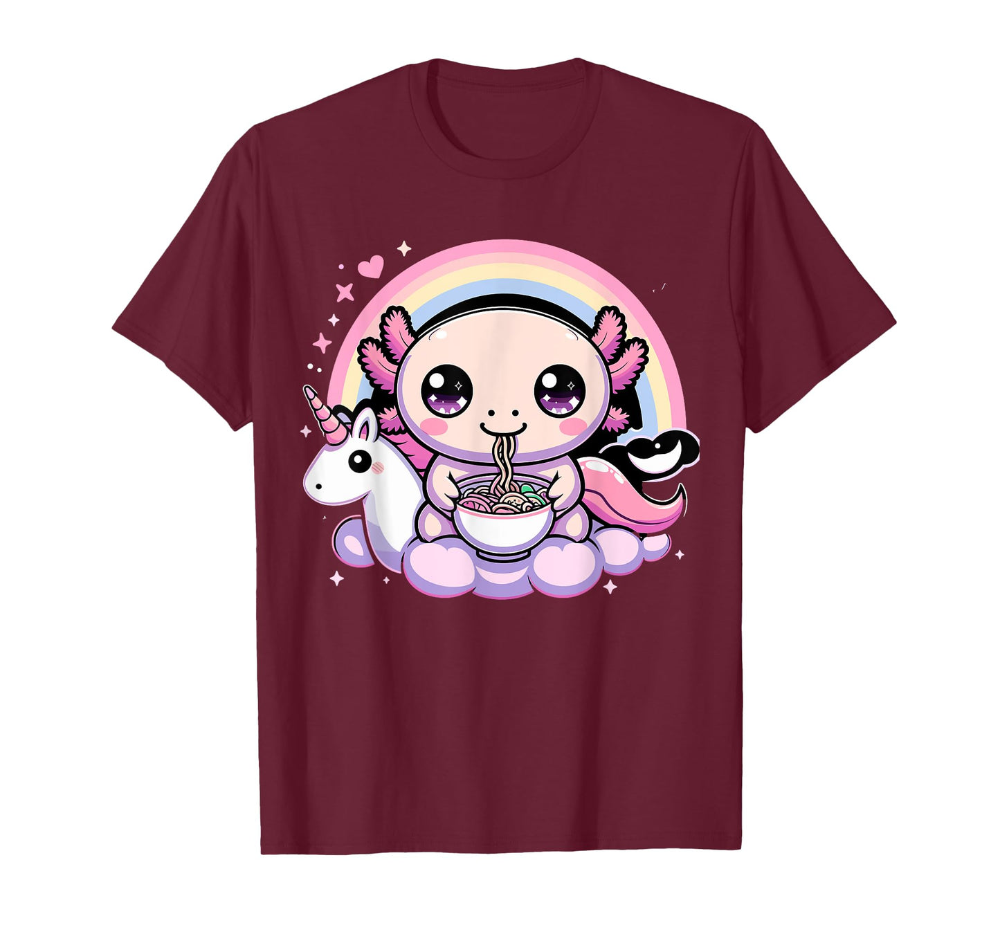 Axolotl eating Ramen with Unicorn T-Shirt