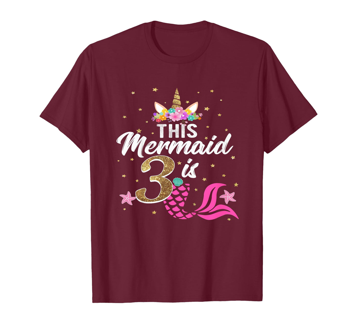 3rd Birthday Girl Unicorn Shirt Mermaid Tail 3 Years Old T-Shirt