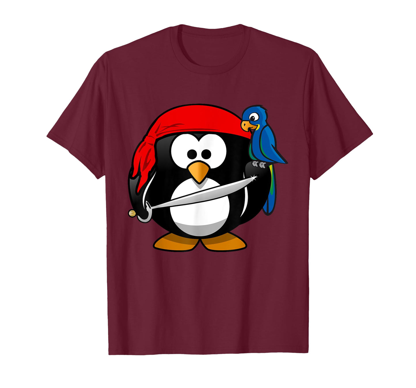 Cute Pirate Cartoon Penguin with Parrot T-Shirt T-Shirt