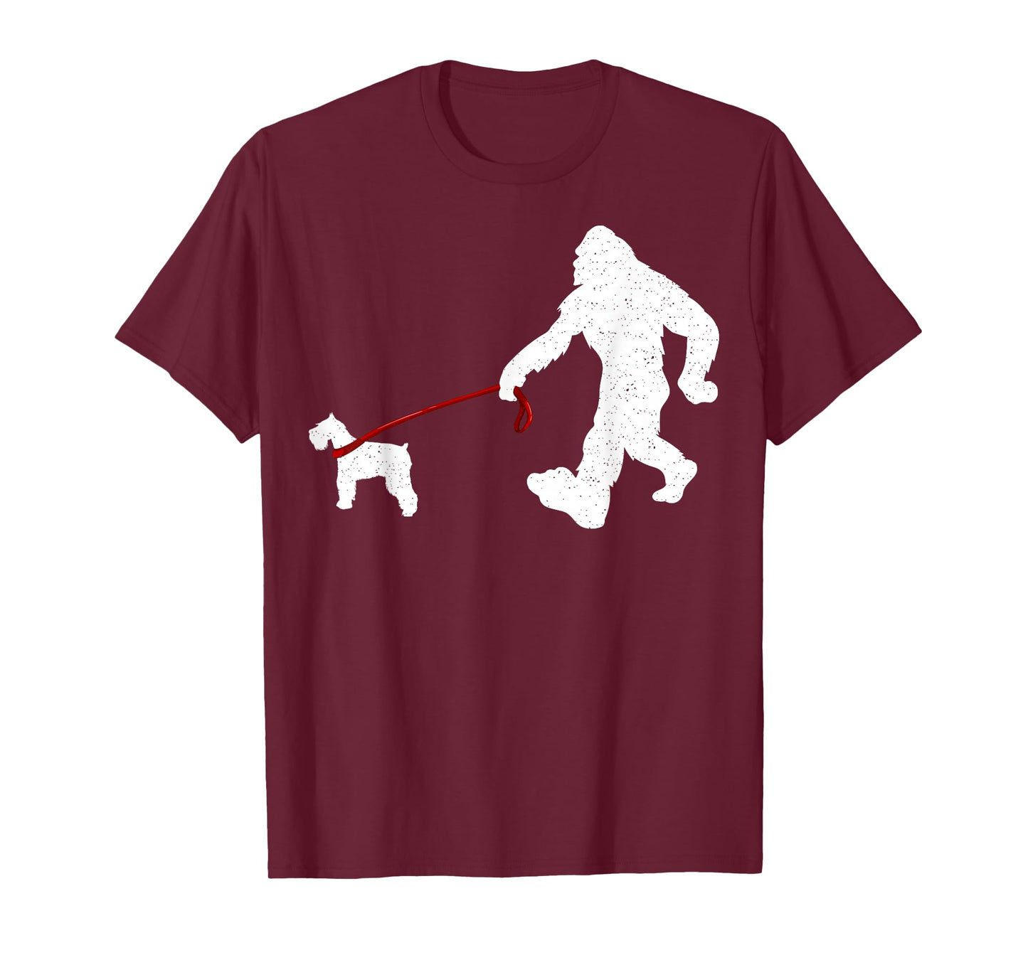 Funny Bigfoot Walking With Schnauzer Dog Gifts T-Shirt