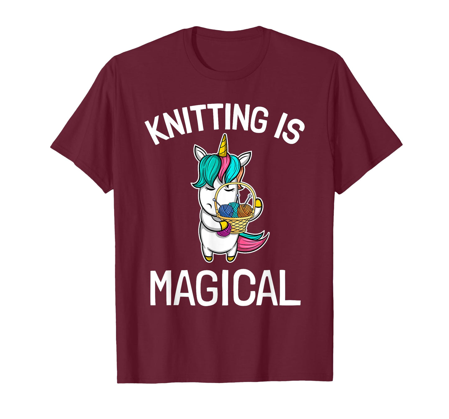 Top Knitting Saying Knitting Needles Hobby Wool Unicorn Magic T-Shirt