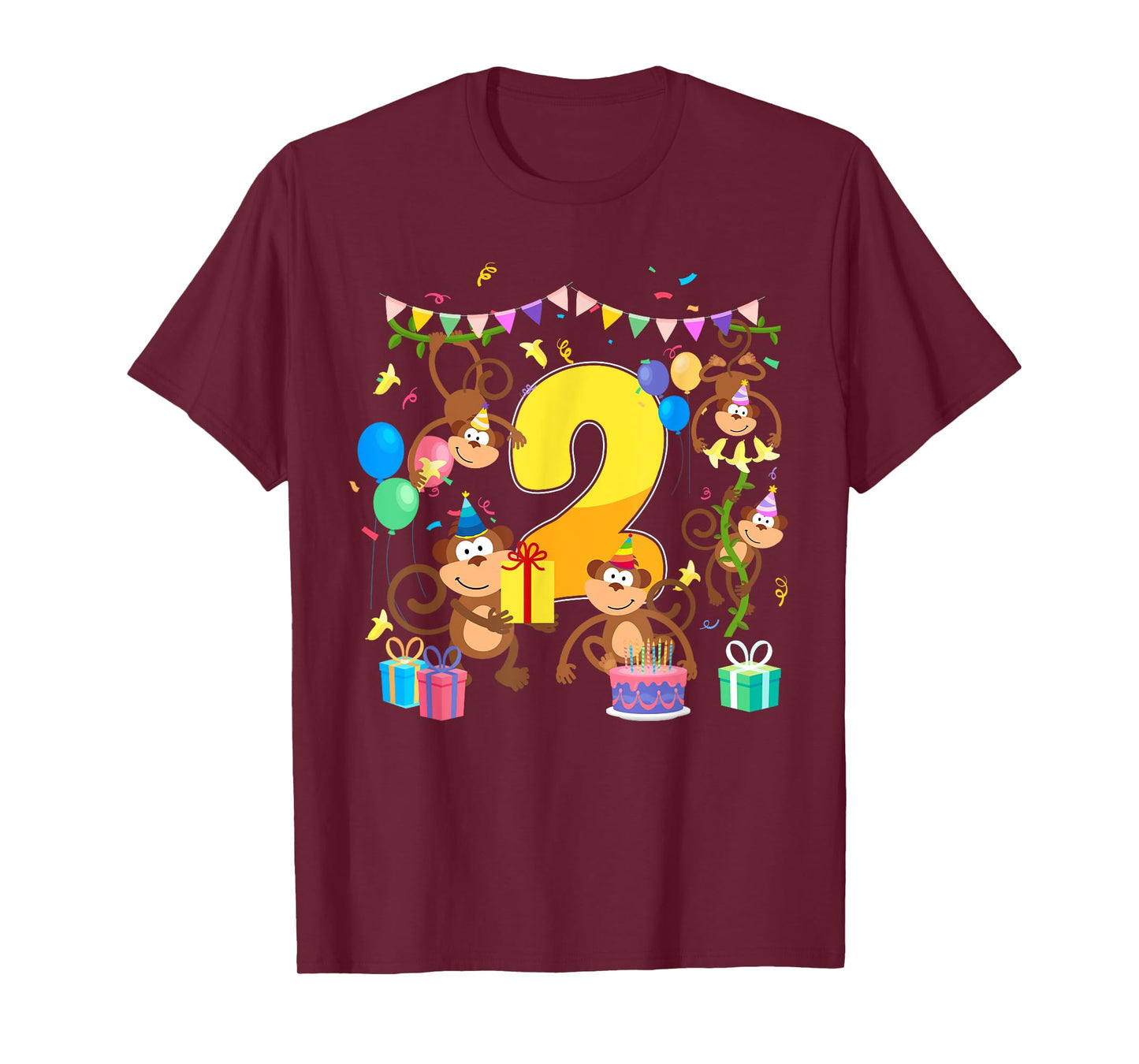 2nd Birthday Cute Monkeys Theme 2 Year Old Boy Girl Bday T-Shirt