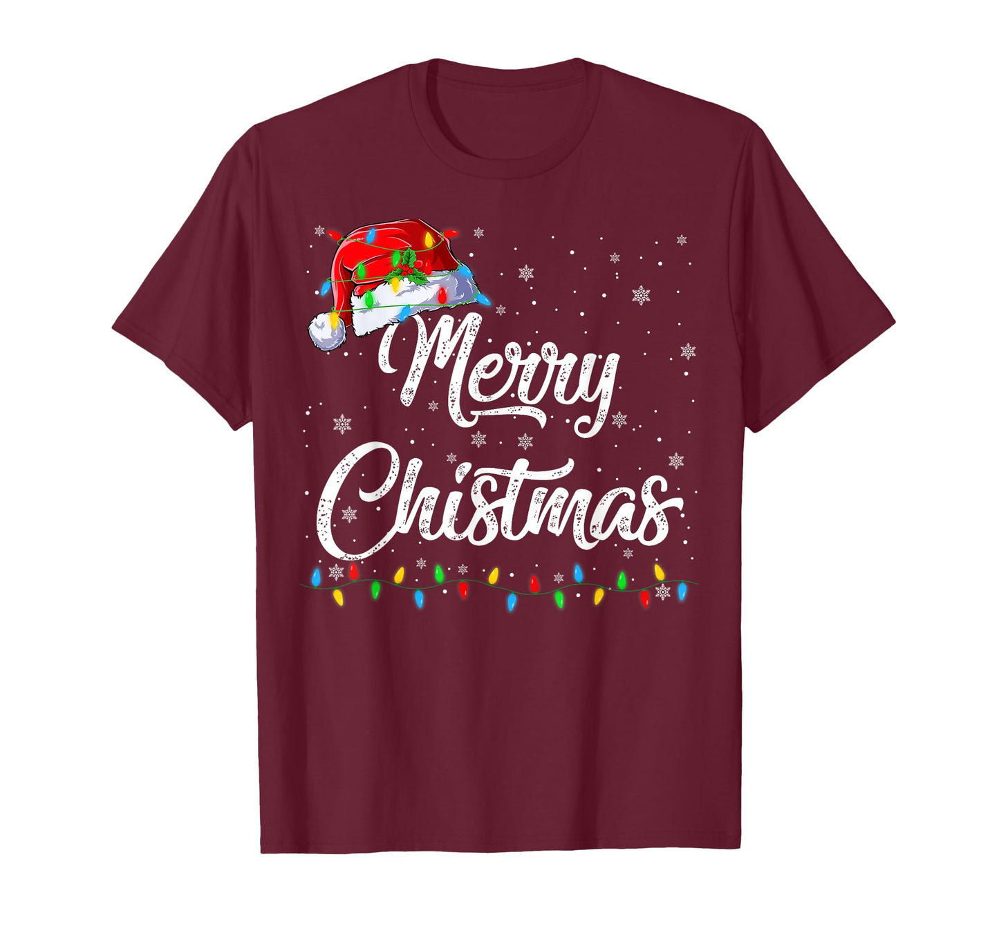 Merry Christmas Lights Santa Hat Xmas Family Men Women Kids T-Shirt