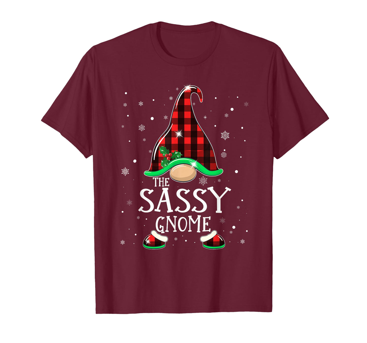 Funny SASSY Gnome Buffalo Plaid Matching Christmas Xmas T-Shirt