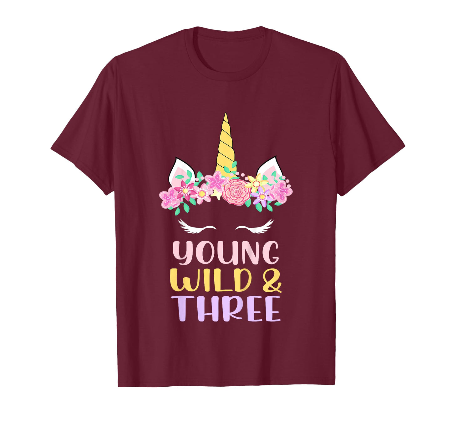 Young Wild Three Unicorn Lover 3rd Birthday Party Kids T-Shirt