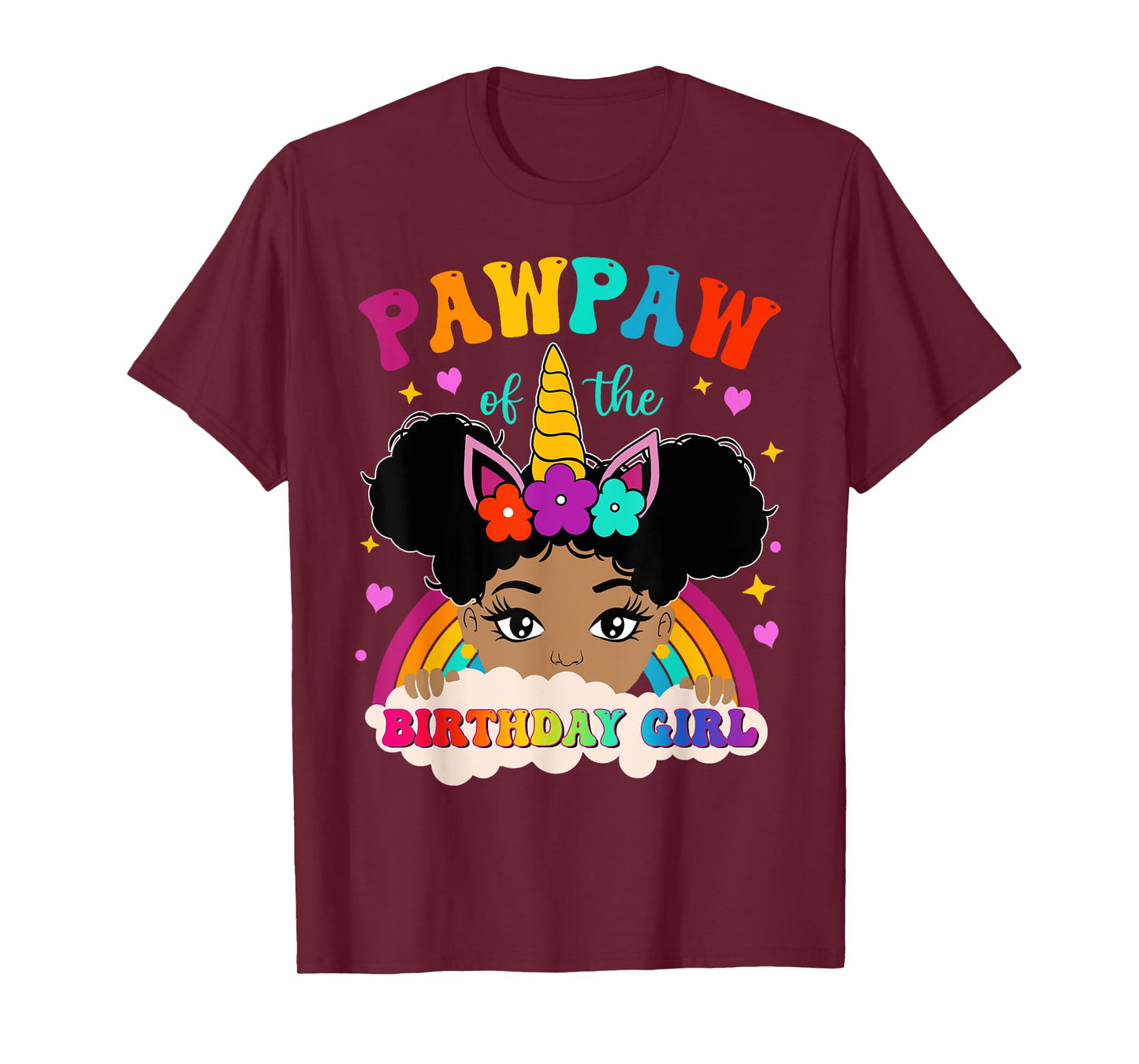 Pawpaw of The Birthday Girl Rainbow Afro Melanin Unicorn T-Shirt