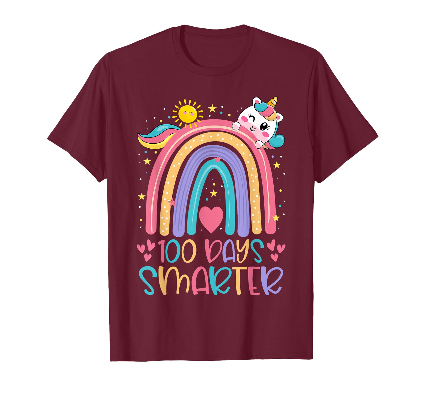 100 Days Smarter Kids Girls Unicorn Happy 100 Days of School T-Shirt