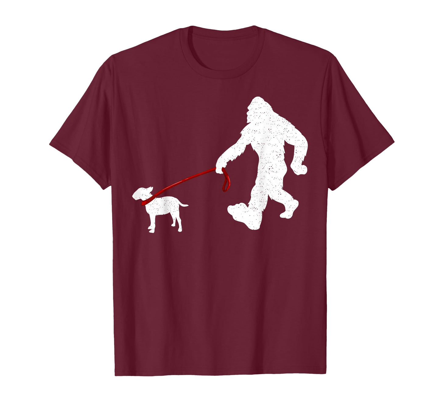 Funny Bigfoot Walking with Bull Terrier Dog T-Shirt