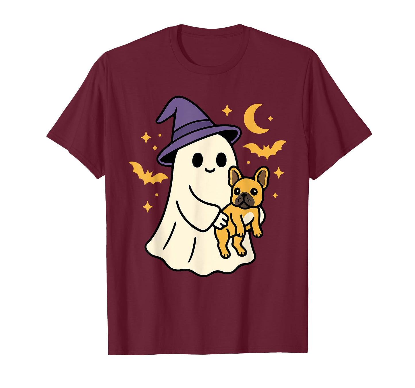 Ghost French Bulldog Dog Witch Hat Halloween Dog Costume T-Shirt