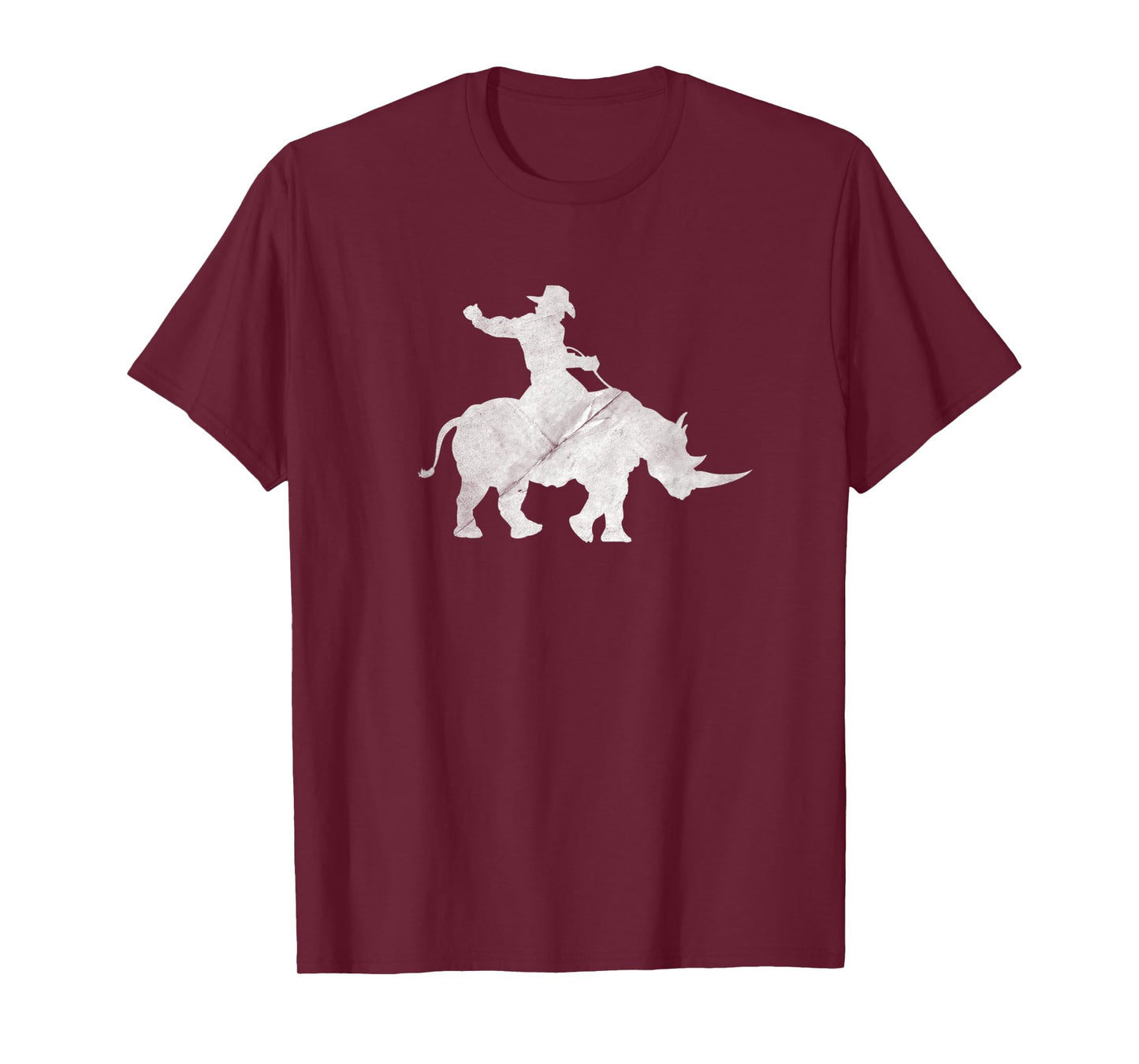 Cowboy Riding a Rhinoceros Rino Distressed T-Shirt