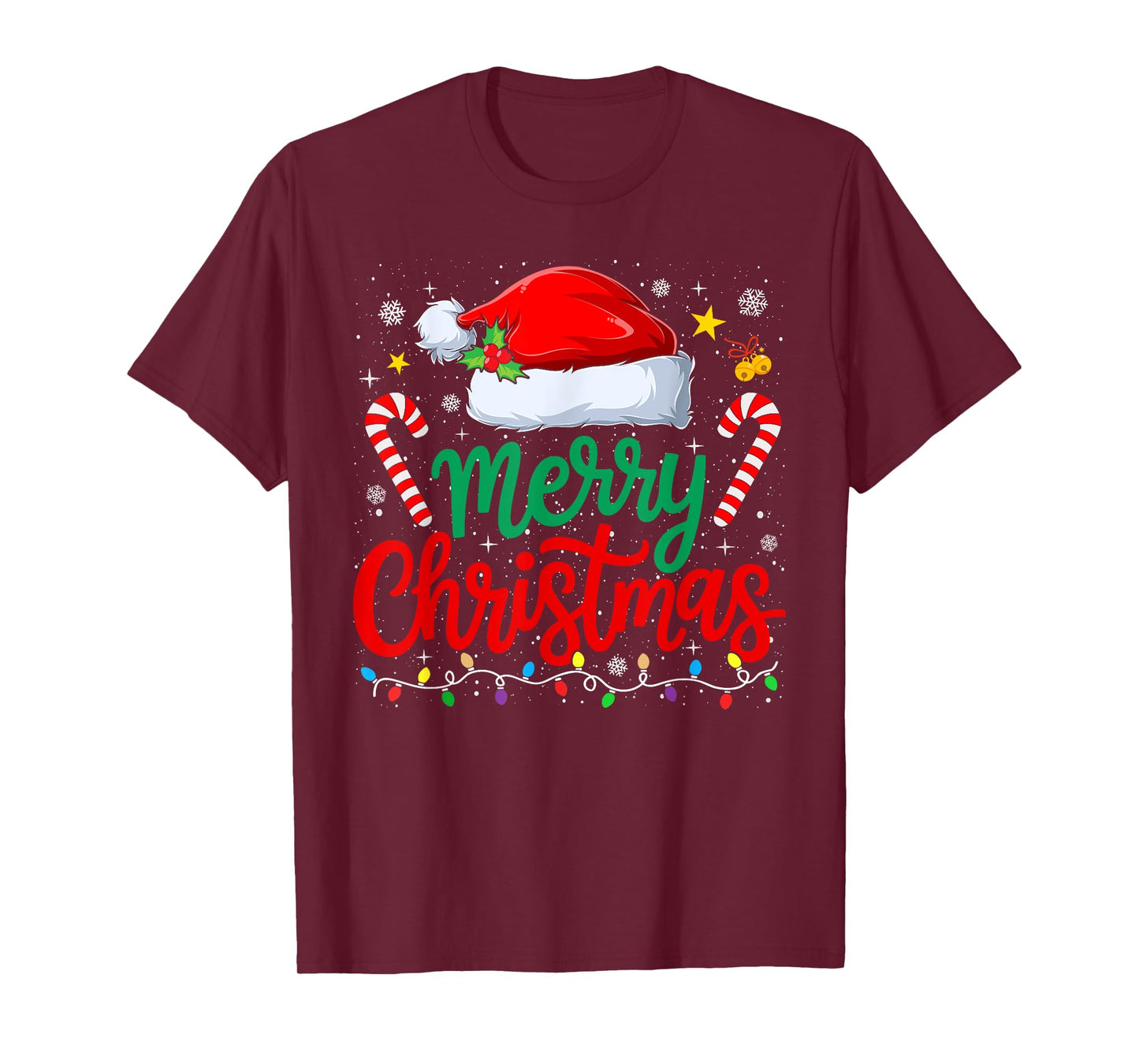 Merry Christmas Lights Family Santa Hat Xmas Men Women Kid T-Shirt